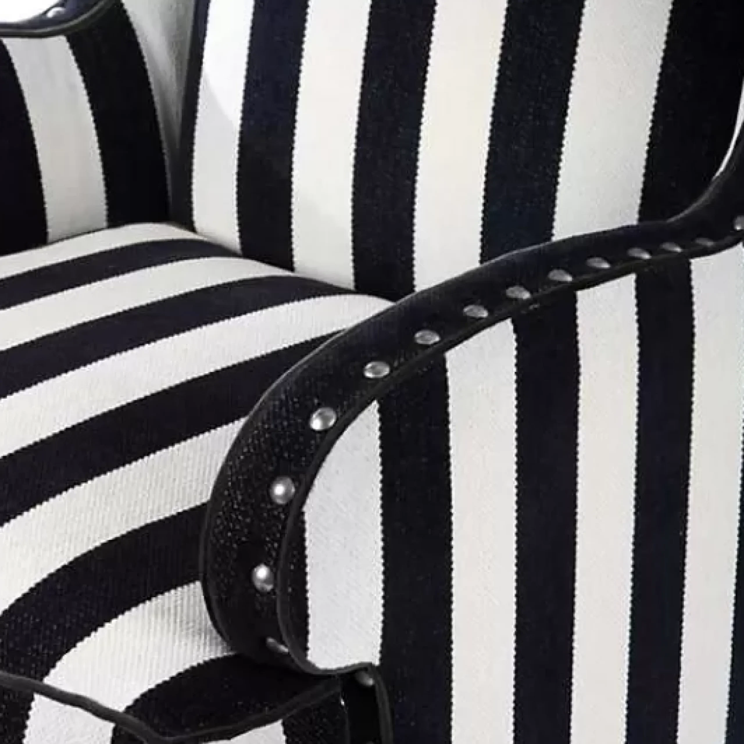 MacKenzie-Childs Marquee Black Stripe Chenille Wing Chair< Living Room