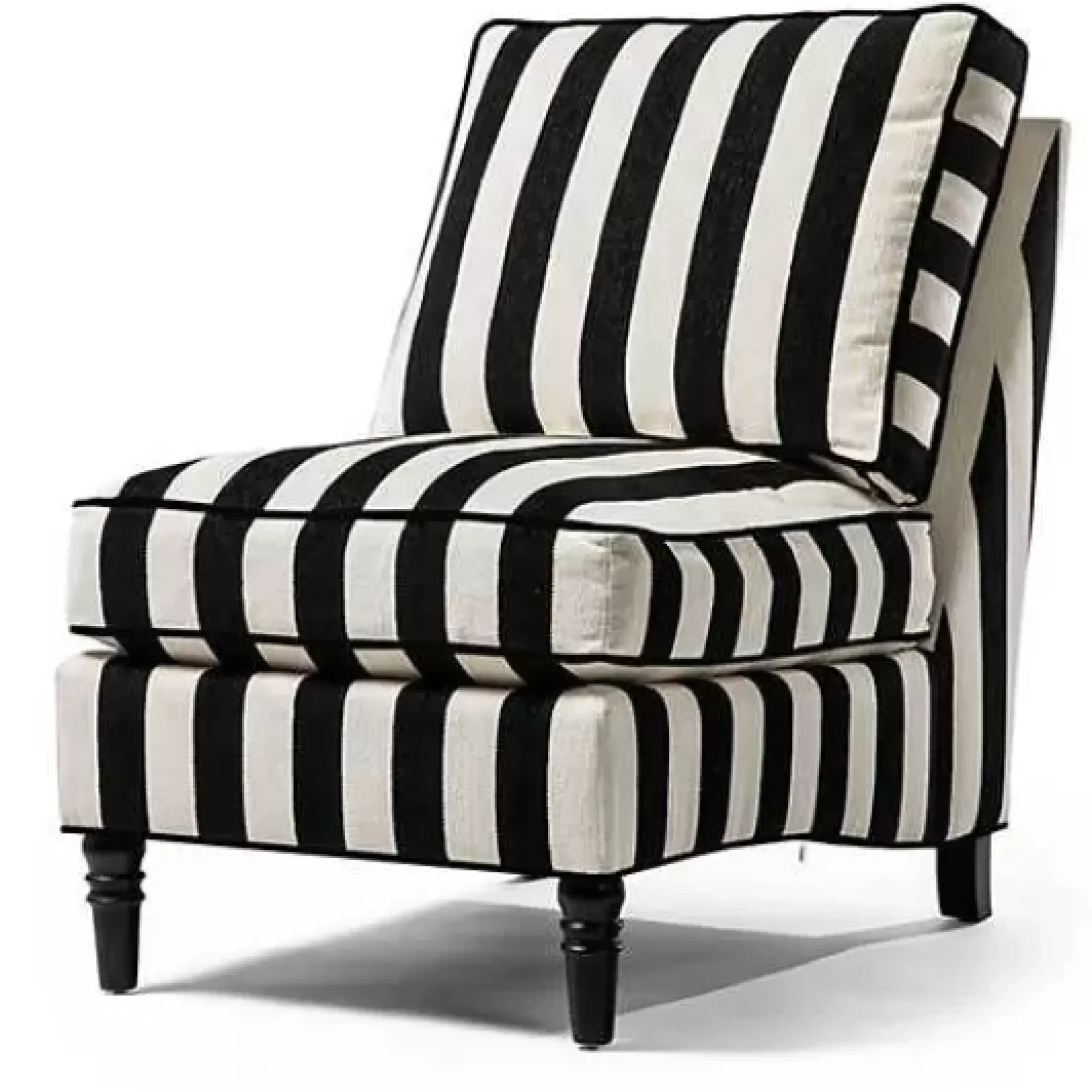 MacKenzie-Childs Marquee Black Stripe Chenille Armless Chair< Living Room