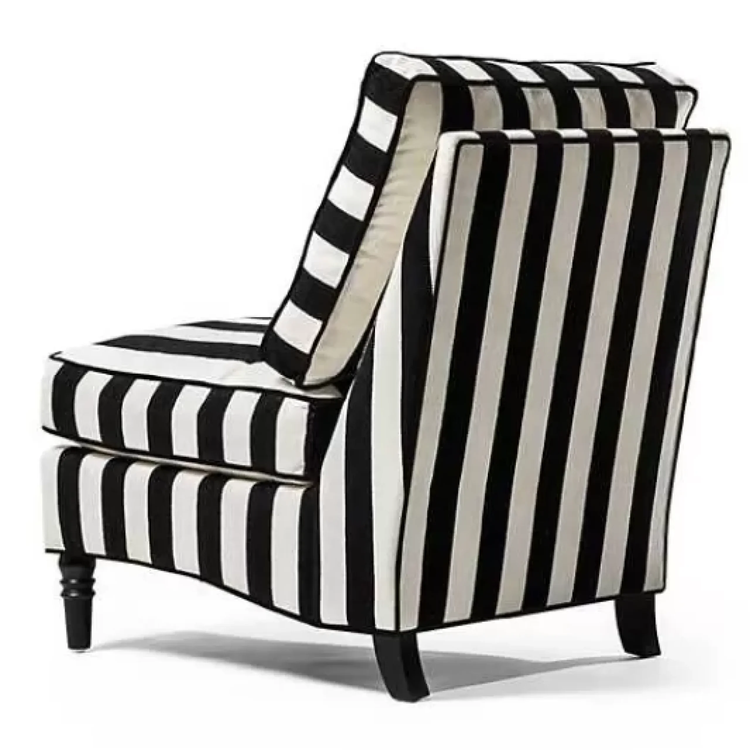 MacKenzie-Childs Marquee Black Stripe Chenille Armless Chair< Living Room