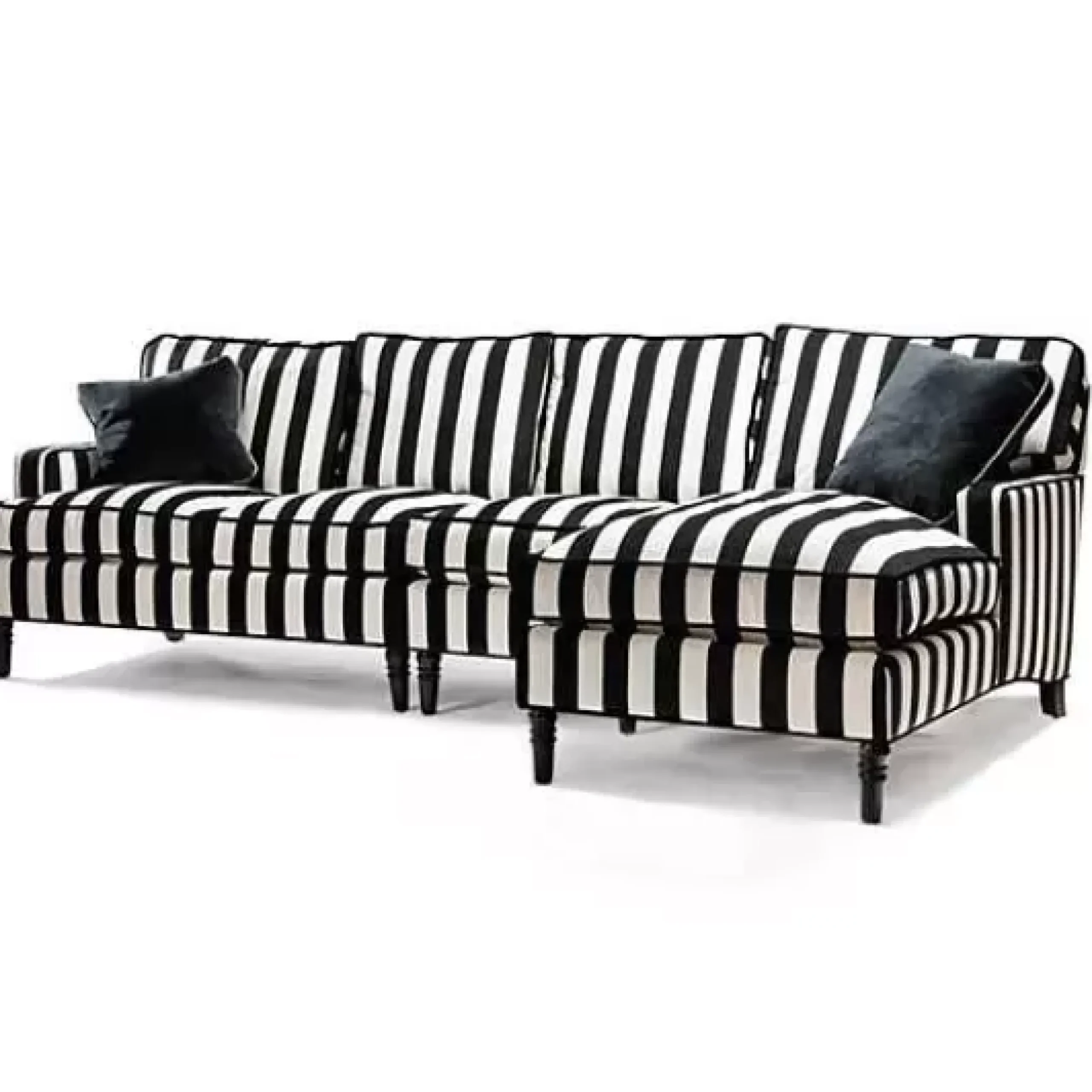 MacKenzie-Childs Marquee Black Stripe Chenille Armless Chair< Living Room