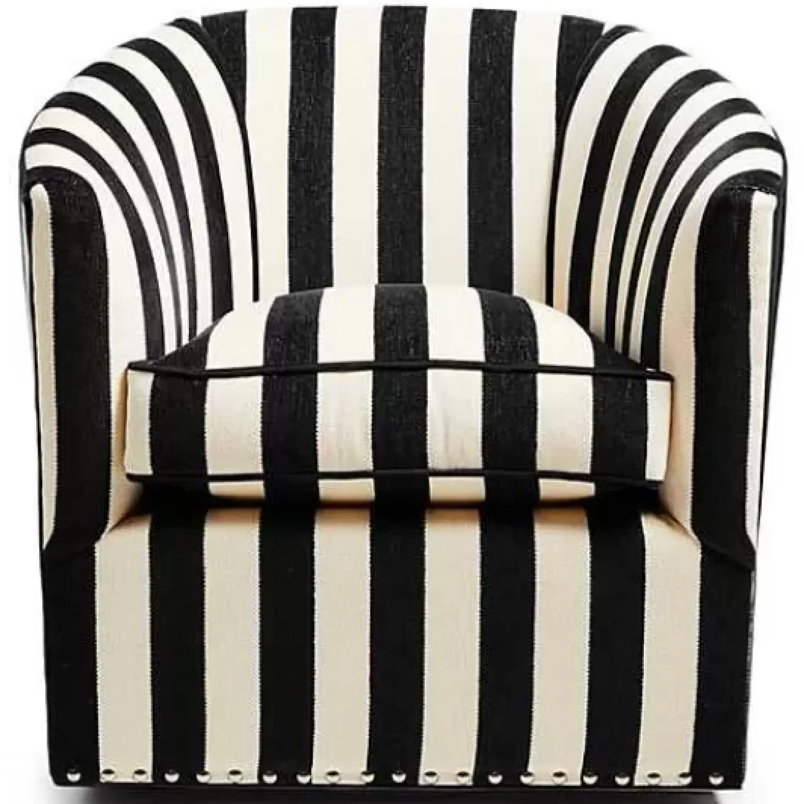 MacKenzie-Childs Marquee Black Stripe Chenille Swivel Chair< Living Room