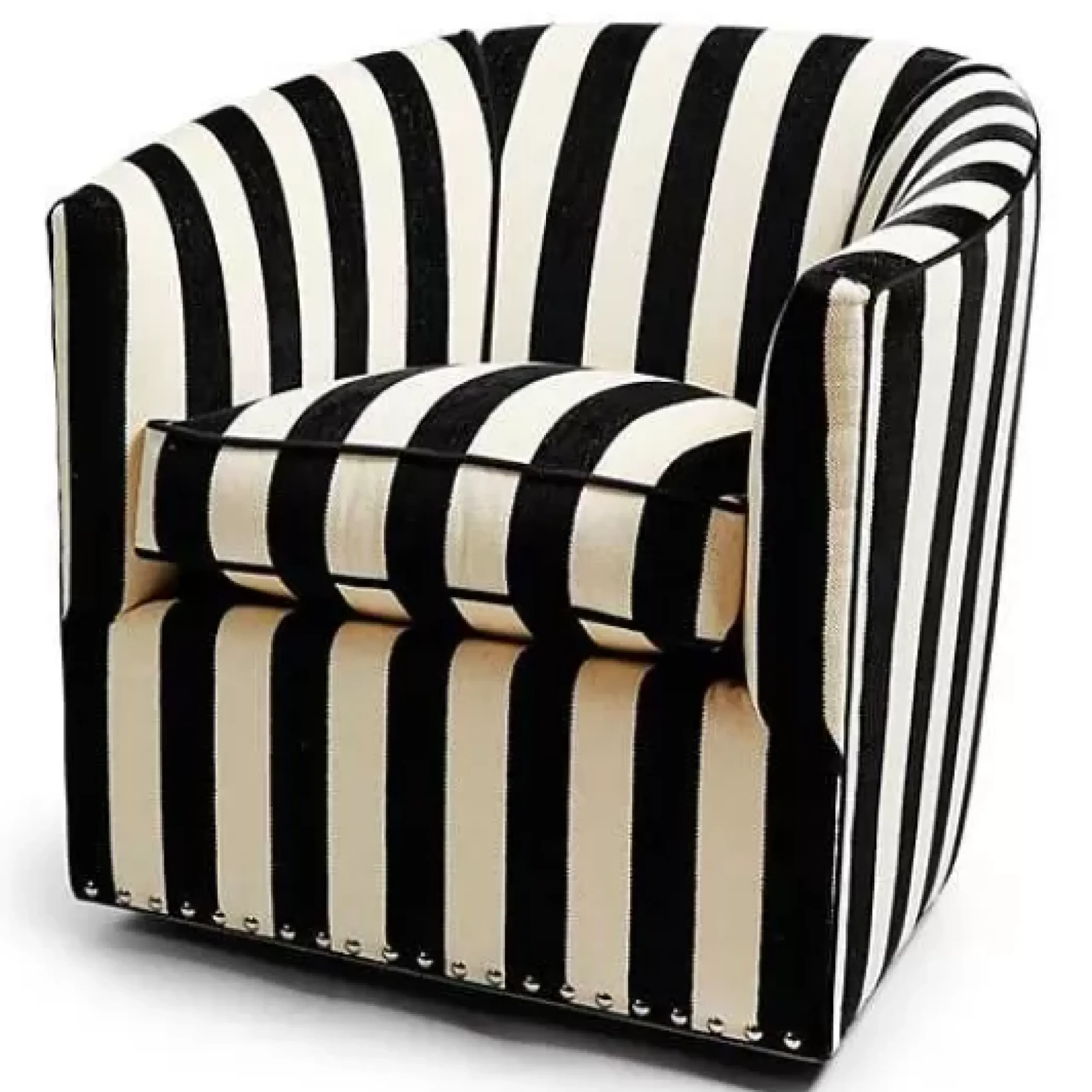 MacKenzie-Childs Marquee Black Stripe Chenille Swivel Chair< Living Room