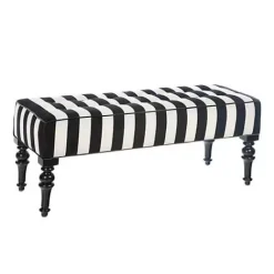 MacKenzie-Childs Marquee Black Stripe Chenille Upholstered Bench< Living Room