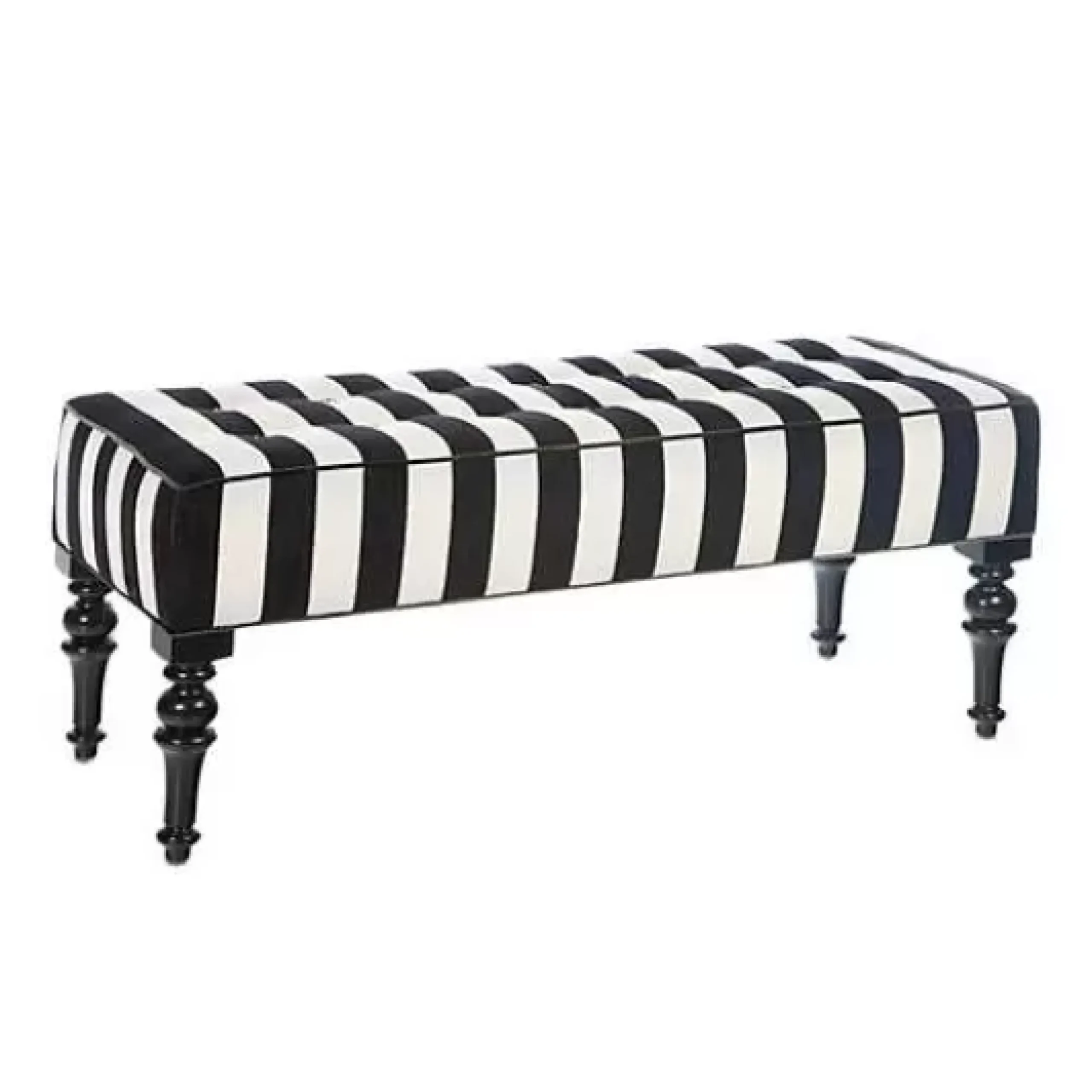 MacKenzie-Childs Marquee Black Stripe Chenille Upholstered Bench< Living Room