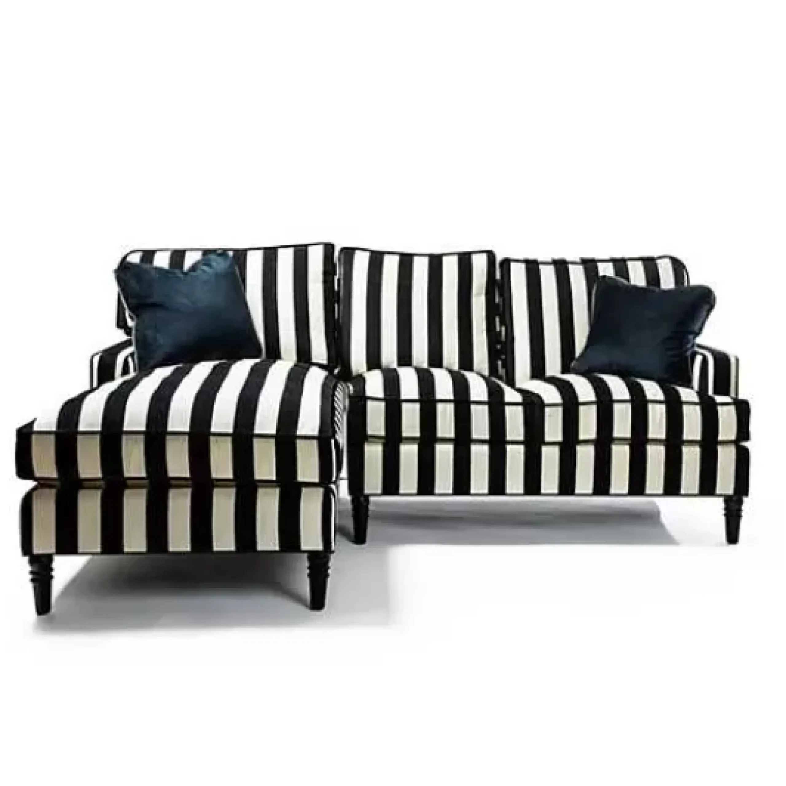 MacKenzie-Childs Marquee Black Stripe 2-Piece Left Arm Chaise Sectional< Living Room
