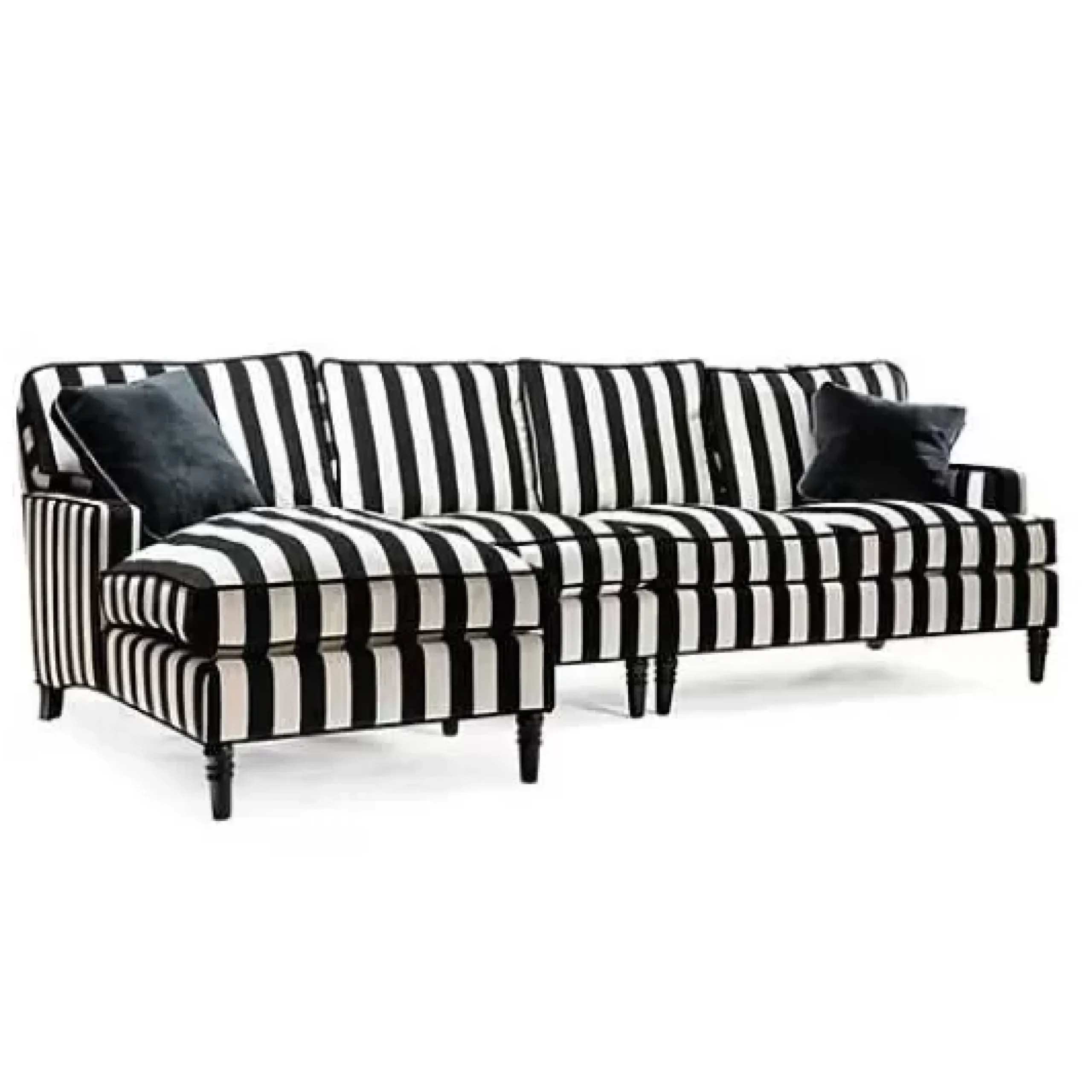 MacKenzie-Childs Marquee Black Stripe 2-Piece Left Arm Chaise Sectional< Living Room