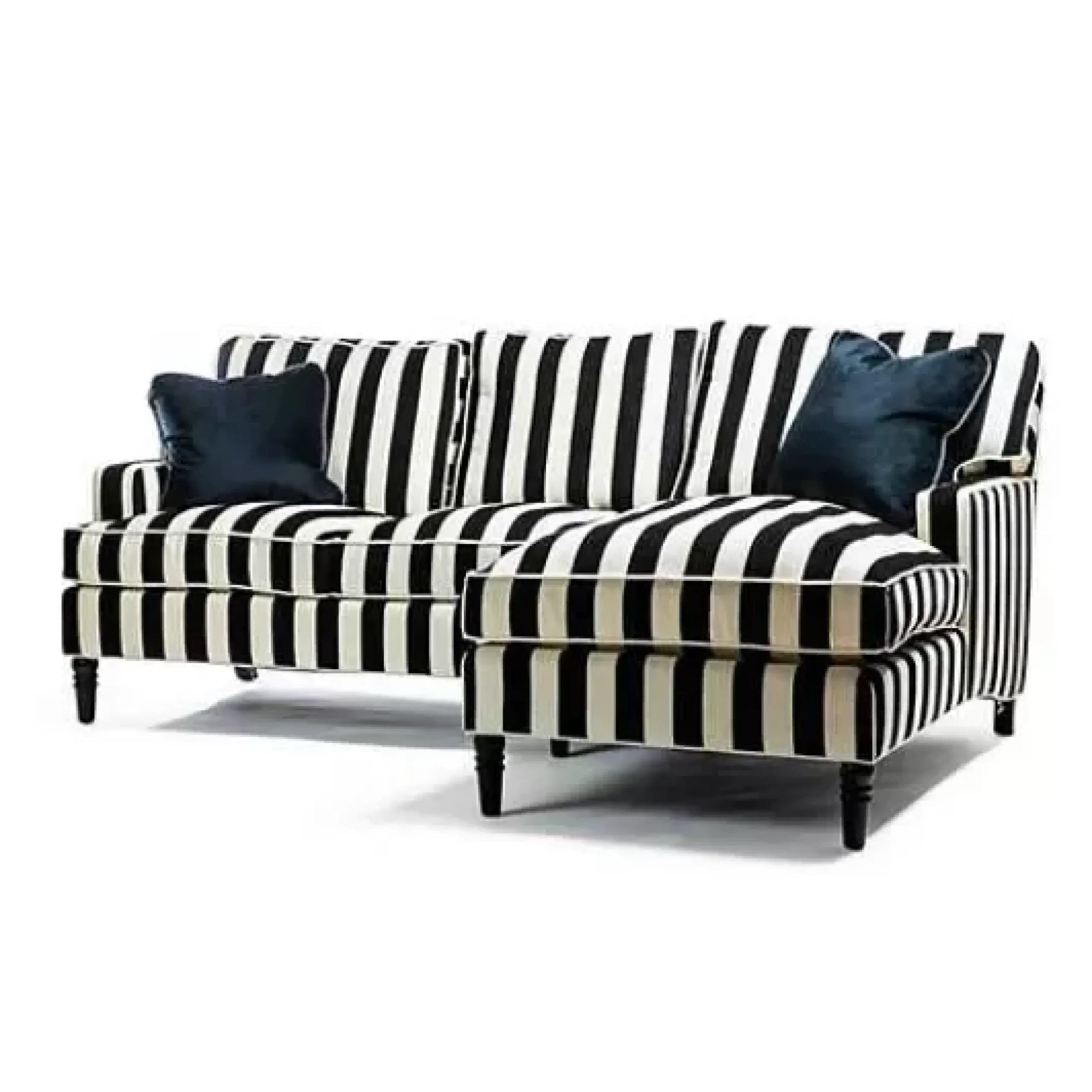 MacKenzie-Childs Marquee Black Stripe 2-Piece Right Arm Chaise Sectional< Living Room