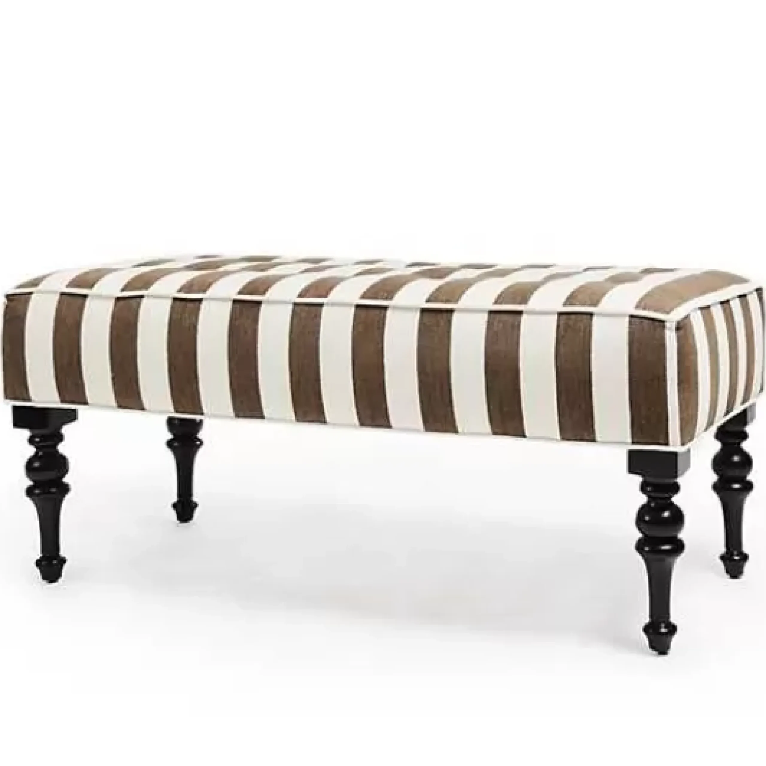 MacKenzie-Childs Marquee Brown Stripe Chenille Upholstered Bench< Bedroom|Living Room