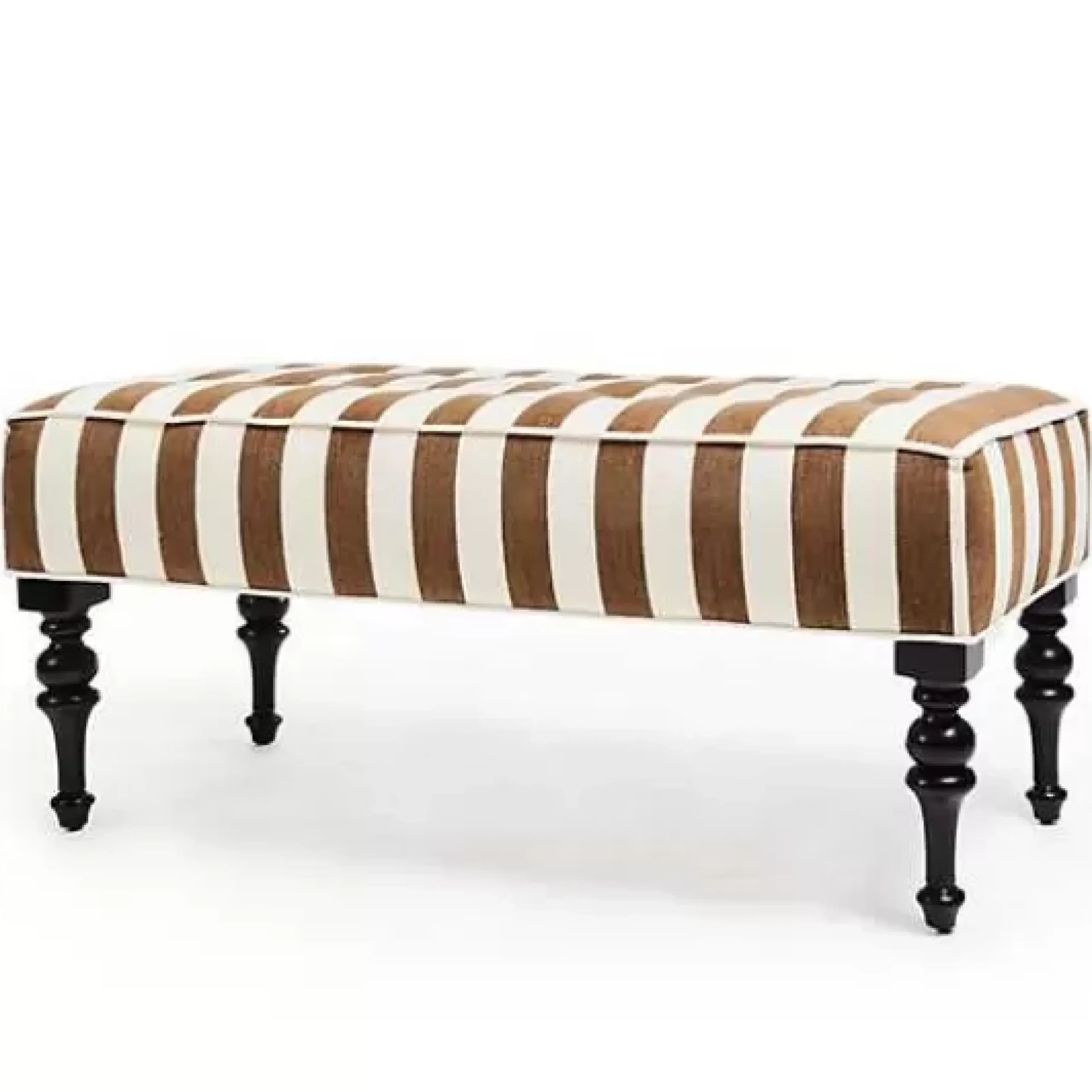 MacKenzie-Childs Marquee Brown Stripe Chenille Upholstered Bench< Bedroom|Living Room
