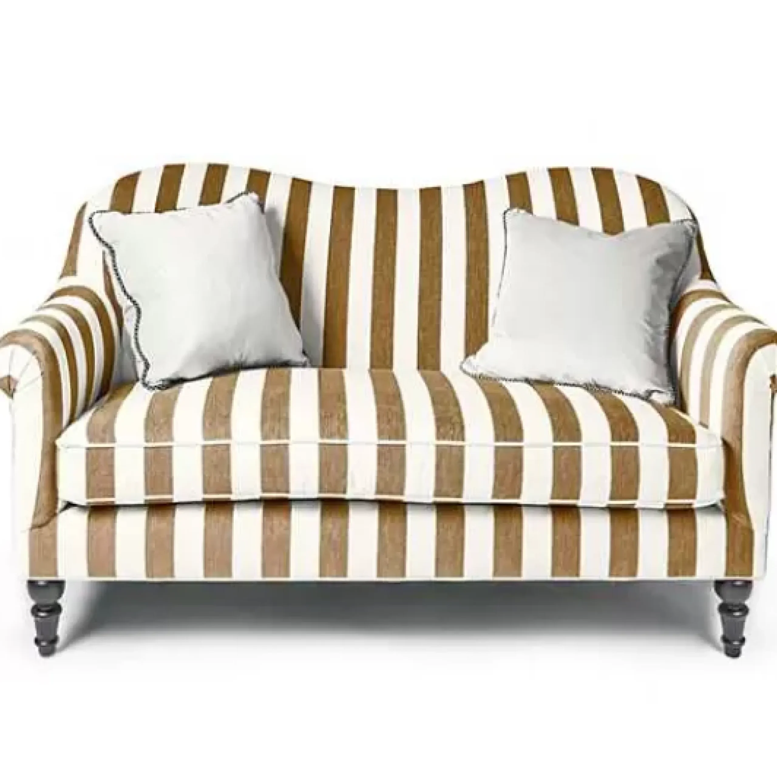 MacKenzie-Childs Marquee Brown Stripe Chenille Loveseat< Living Room