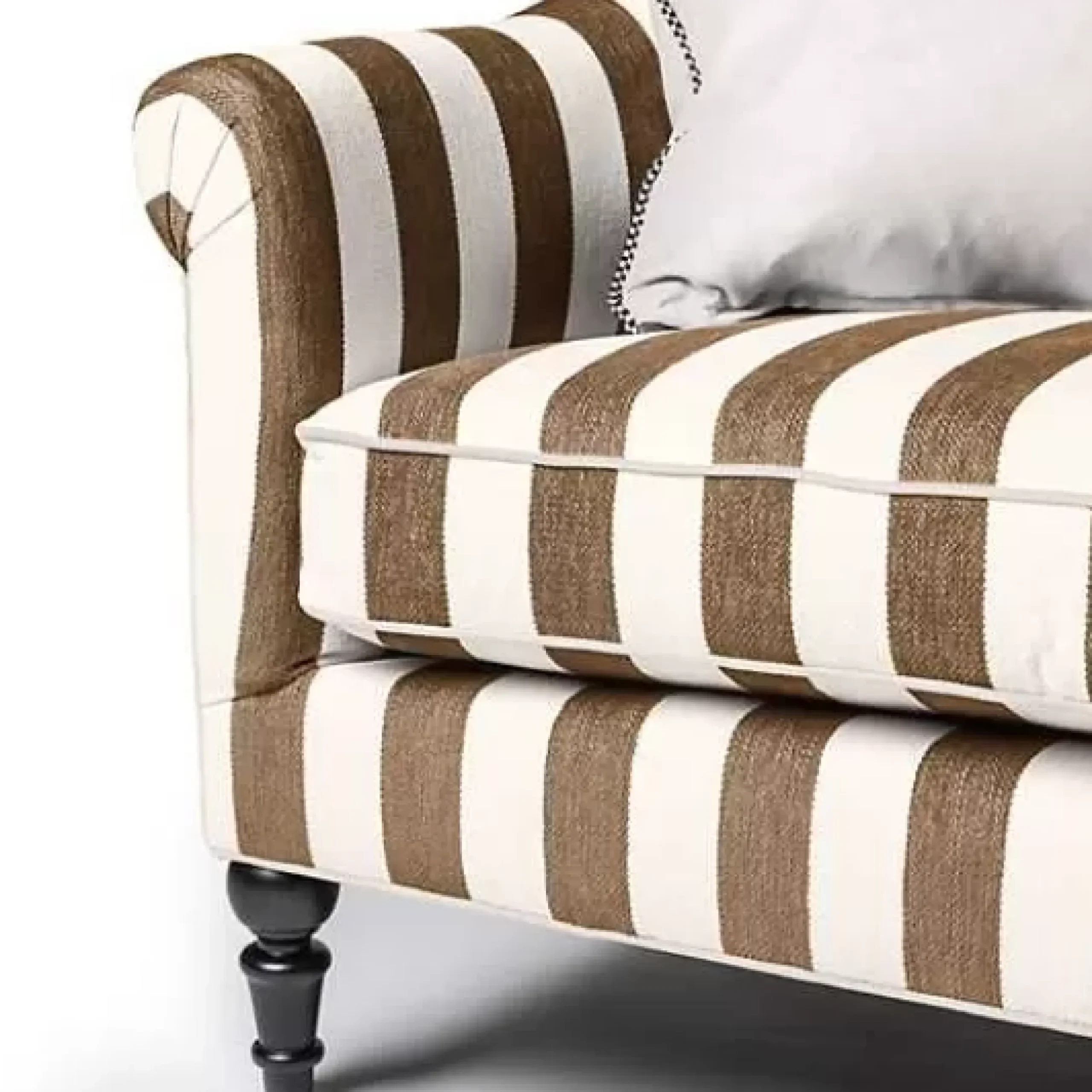 MacKenzie-Childs Marquee Brown Stripe Chenille Loveseat< Living Room