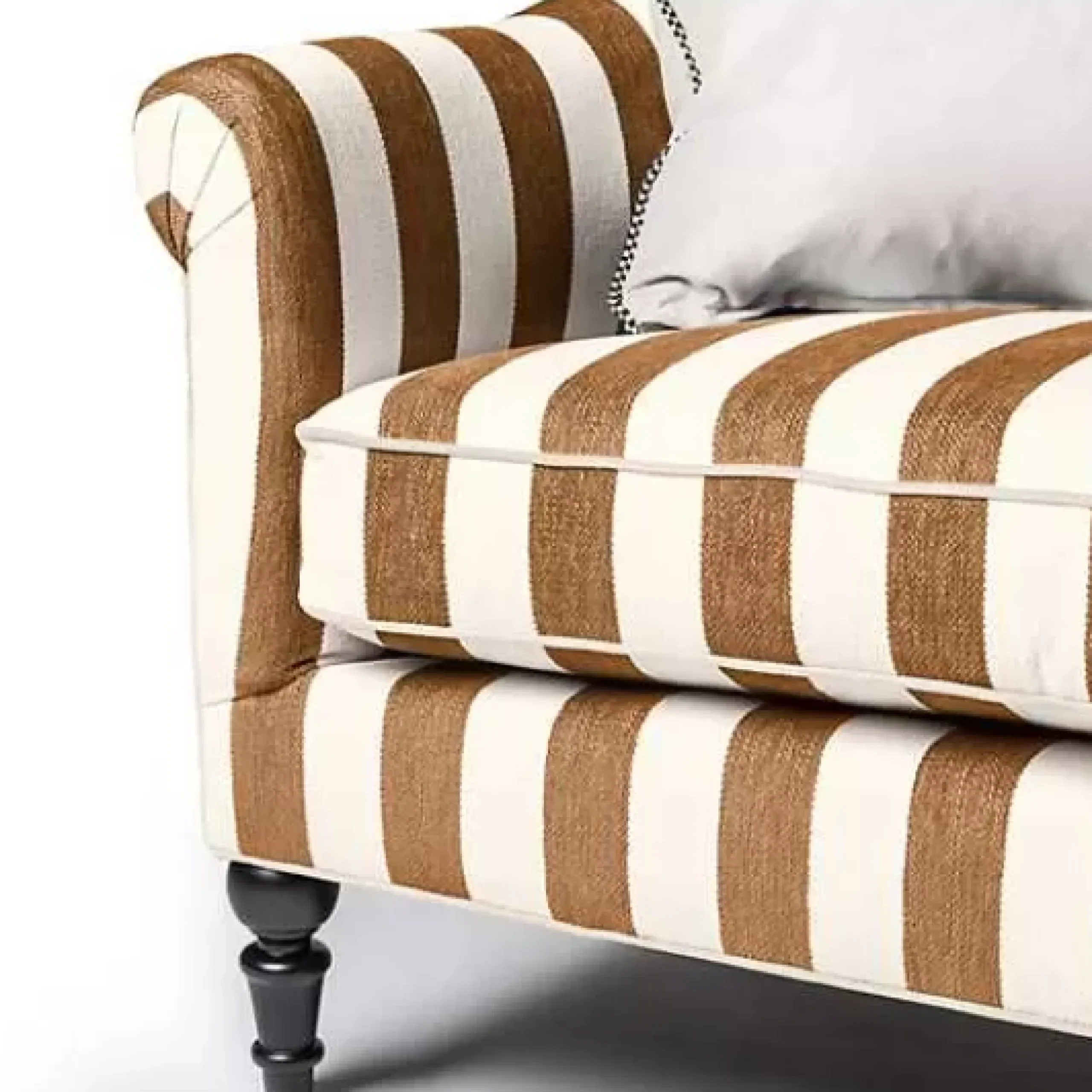 MacKenzie-Childs Marquee Brown Stripe Chenille Sofa< Living Room
