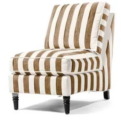 MacKenzie-Childs Marquee Brown Stripe Chenille Armless Chair< Living Room
