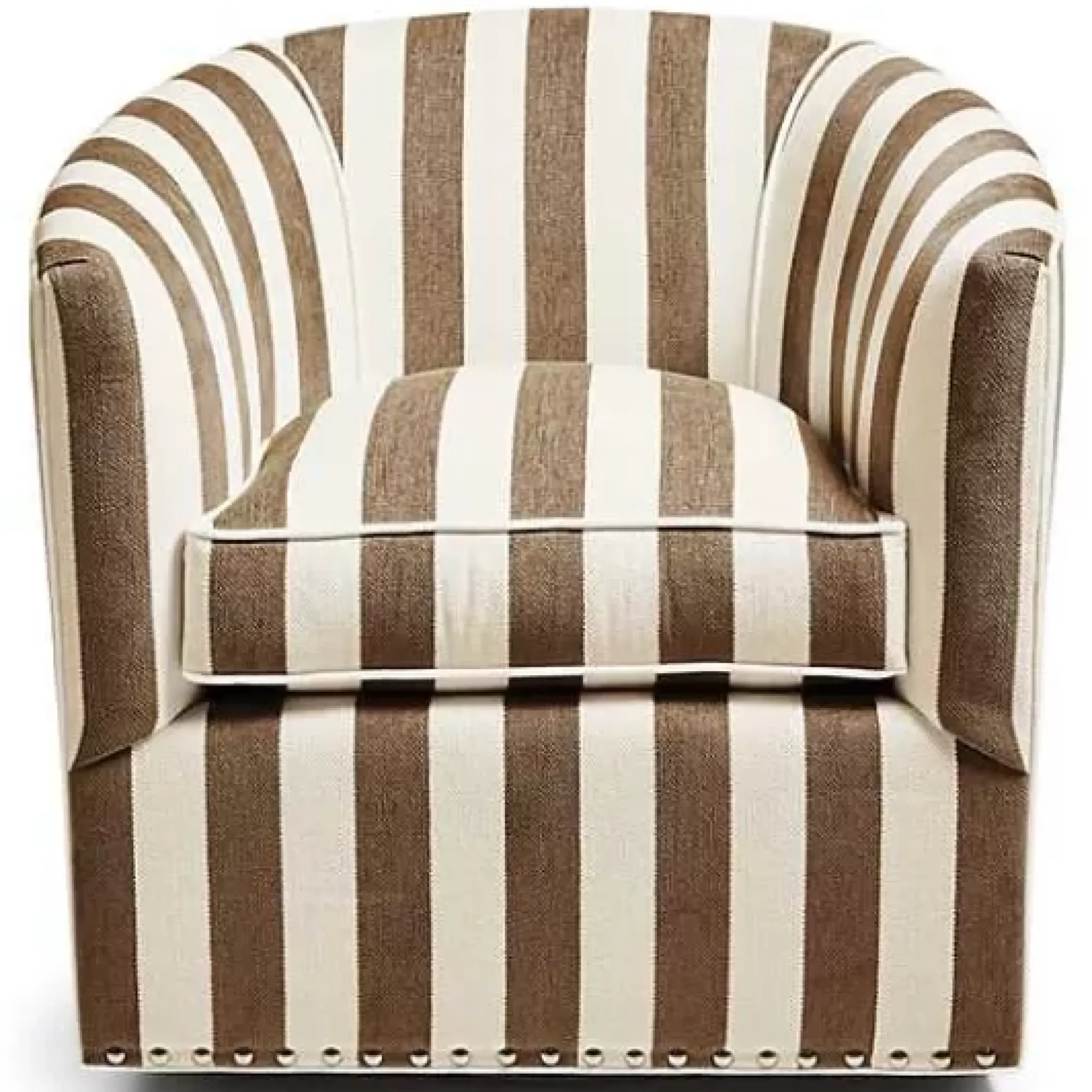 MacKenzie-Childs Marquee Brown Stripe Chenille Swivel Chair< Living Room