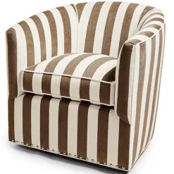 MacKenzie-Childs Marquee Brown Stripe Chenille Swivel Chair< Living Room