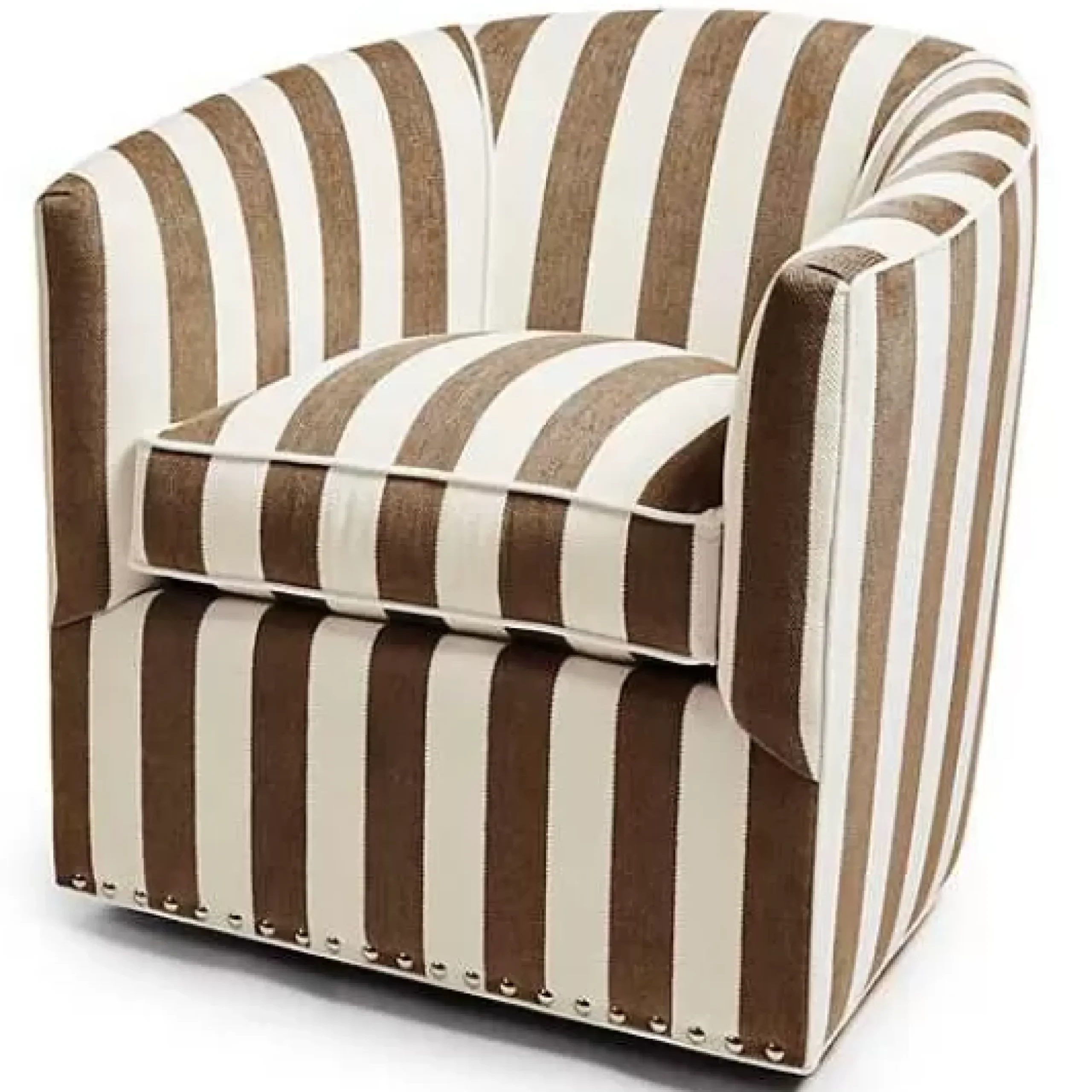 MacKenzie-Childs Marquee Brown Stripe Chenille Swivel Chair< Living Room