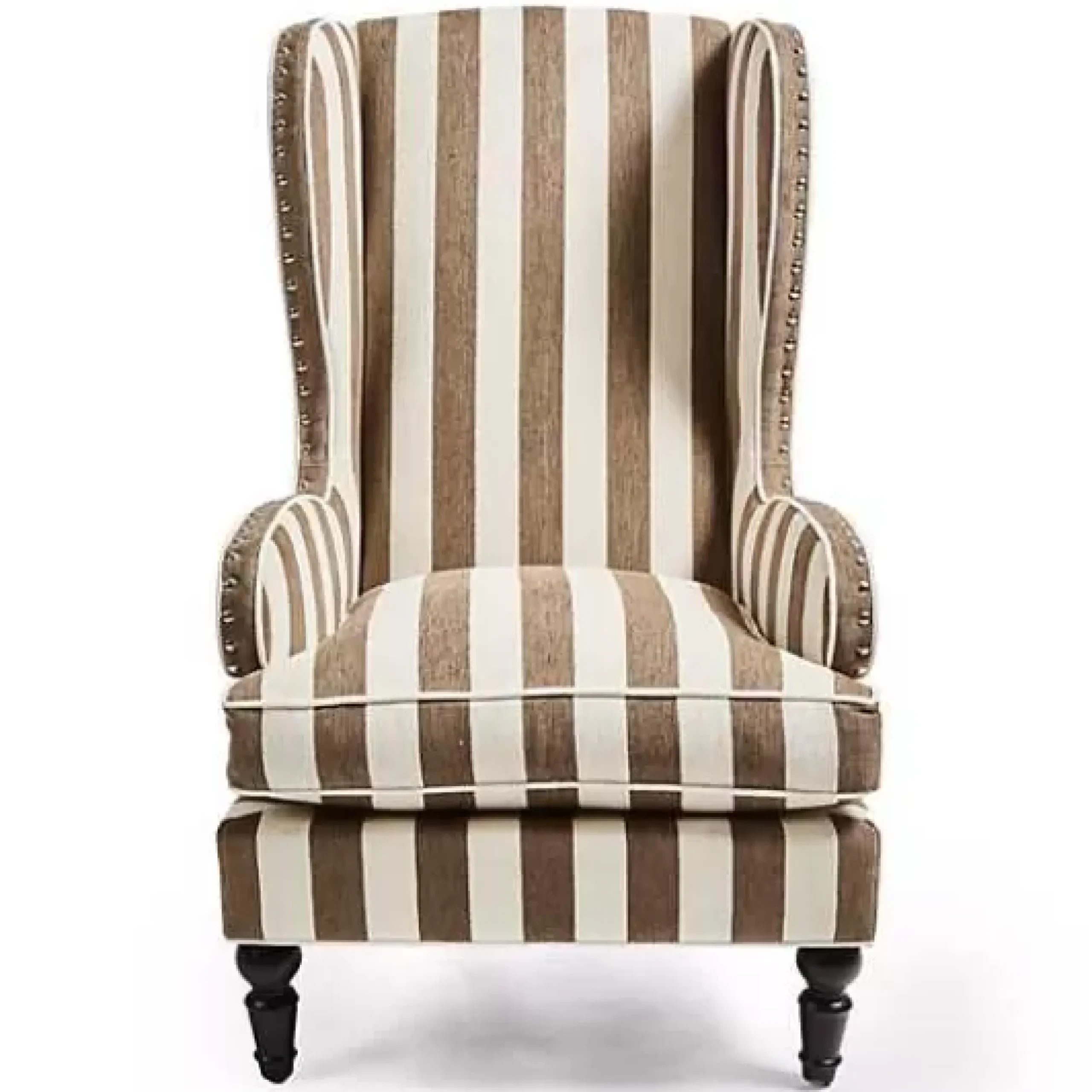 MacKenzie-Childs Marquee Brown Stripe Chenille Wing Chair< Living Room