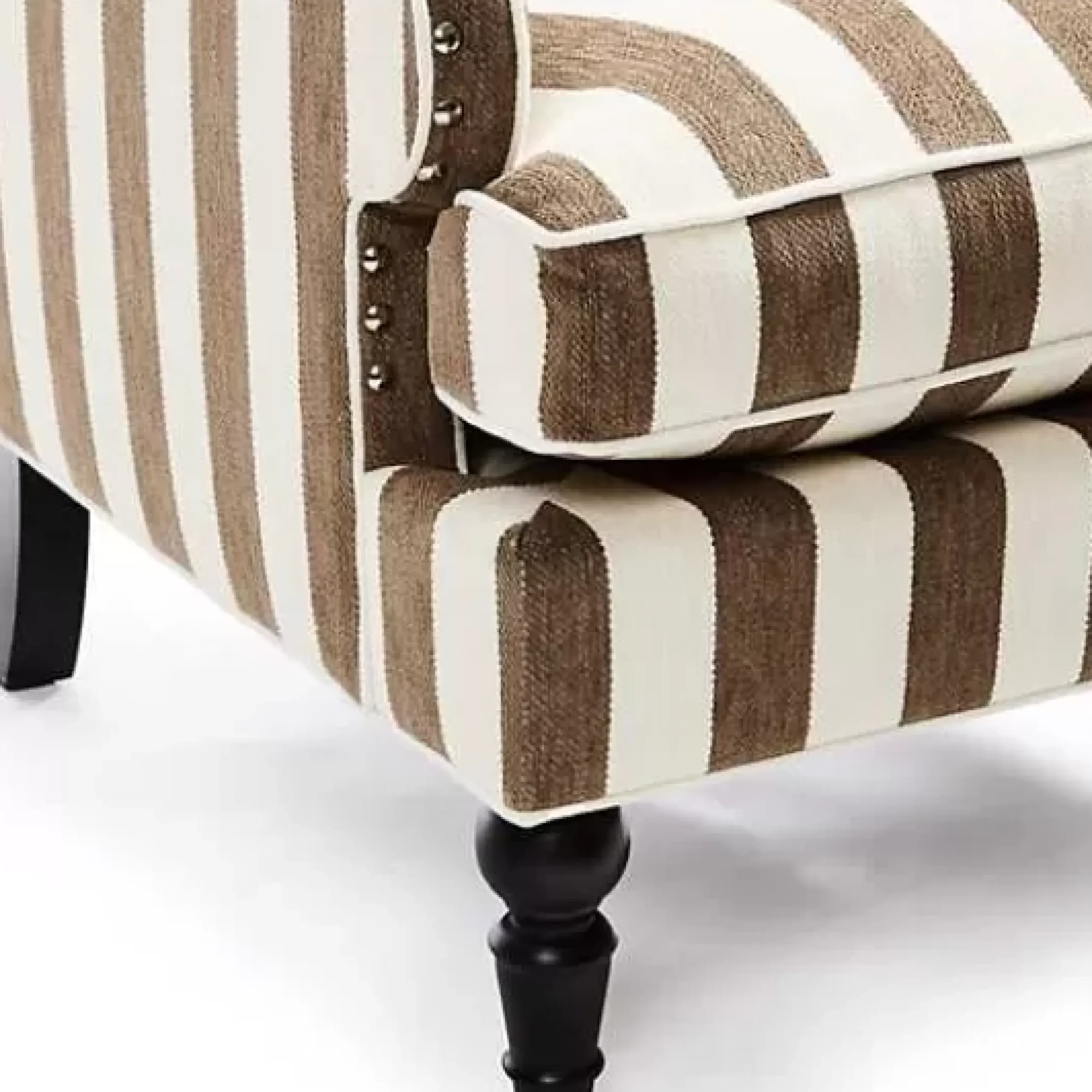 MacKenzie-Childs Marquee Brown Stripe Chenille Wing Chair< Living Room