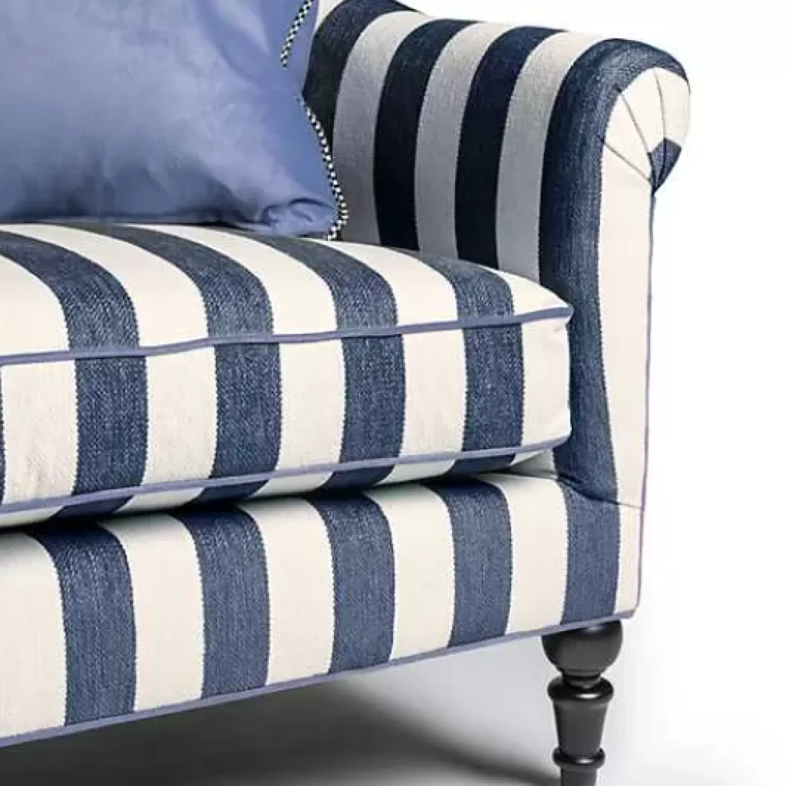 MacKenzie-Childs Marquee Navy Stripe Chenille Loveseat< Living Room