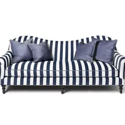 MacKenzie-Childs Marquee Navy Stripe Chenille Sofa< Living Room