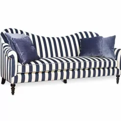 MacKenzie-Childs Marquee Navy Stripe Chenille Sofa< Living Room