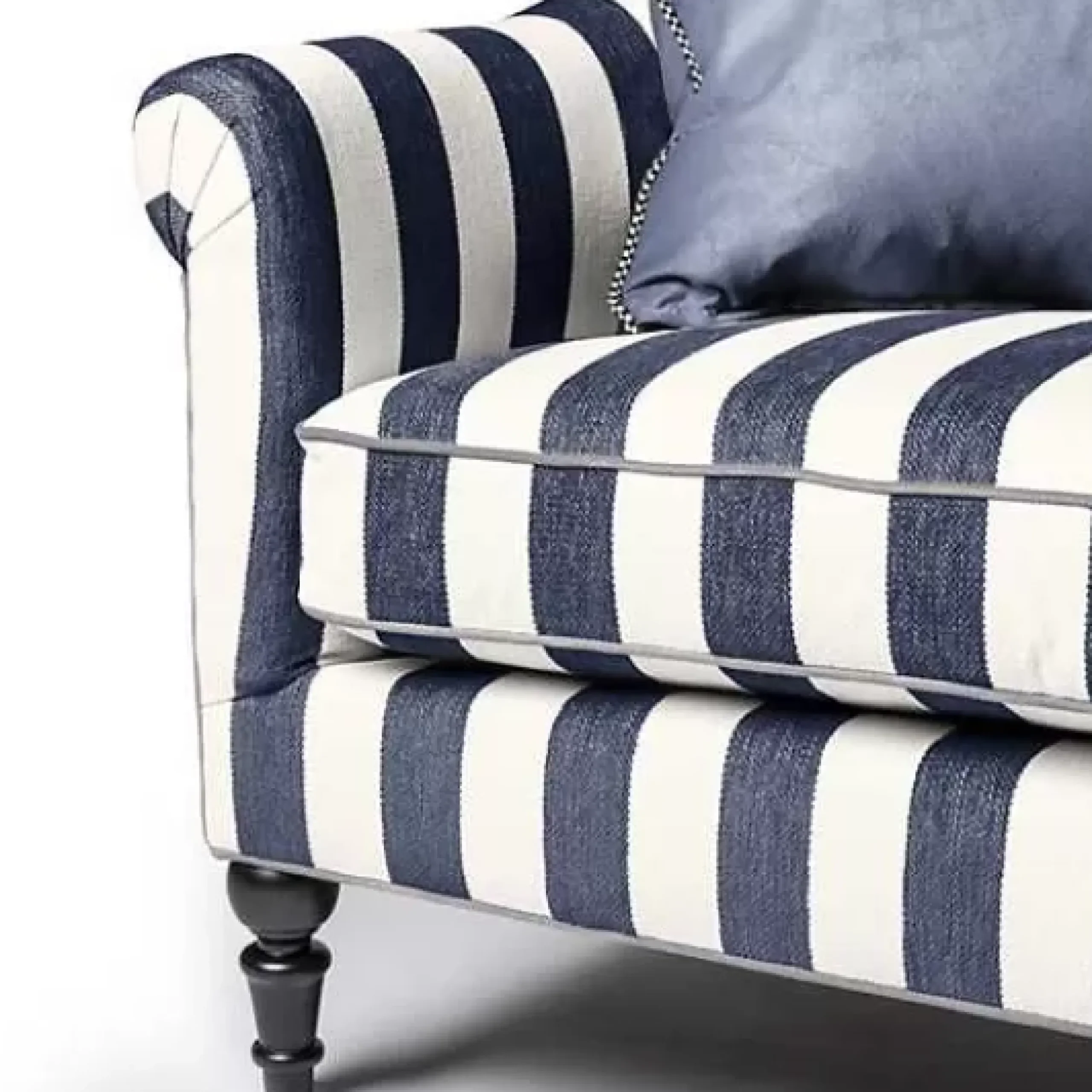 MacKenzie-Childs Marquee Navy Stripe Chenille Sofa< Living Room