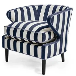 MacKenzie-Childs Marquee Navy Stripe Chenille Accent Chair< Living Room