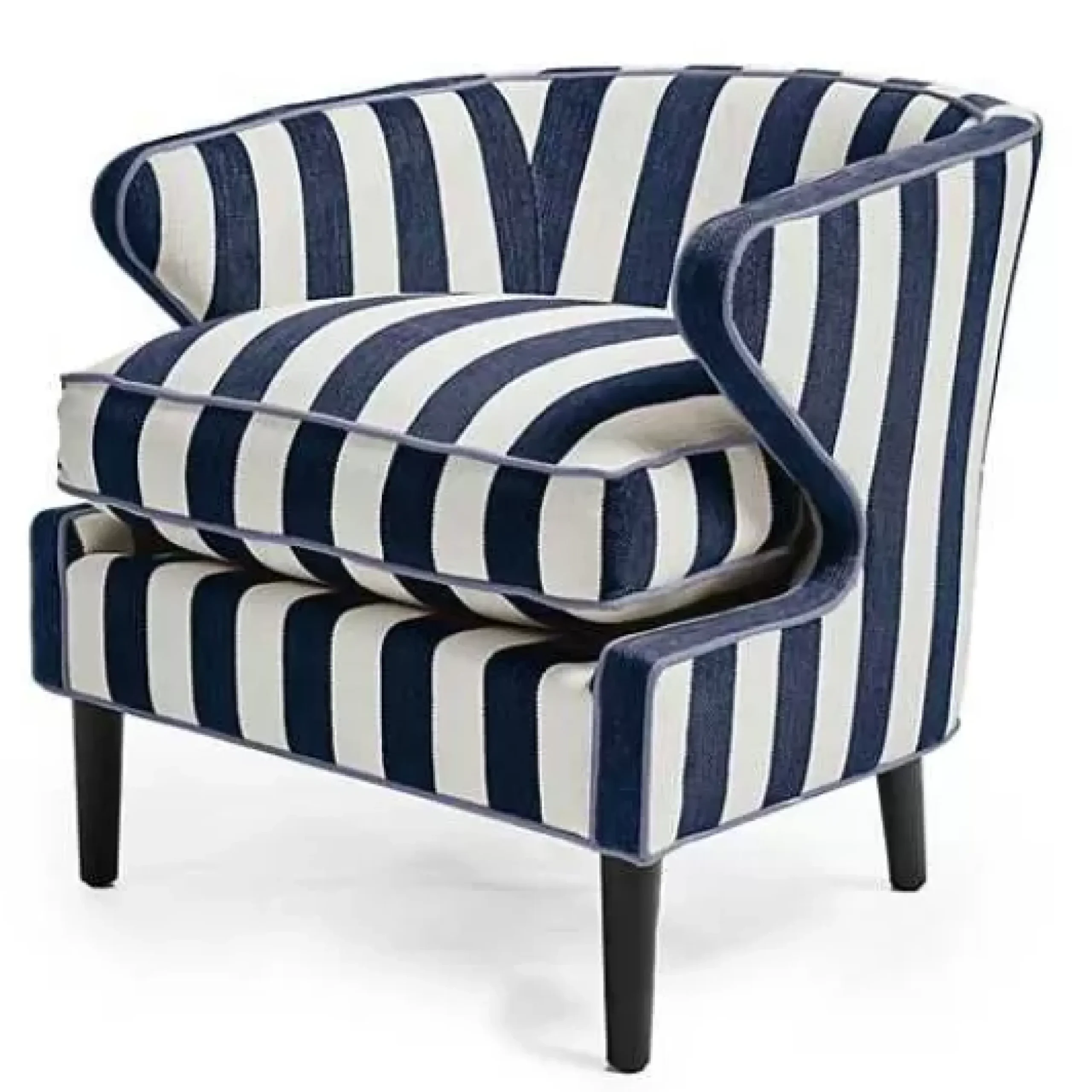 MacKenzie-Childs Marquee Navy Stripe Chenille Accent Chair< Living Room