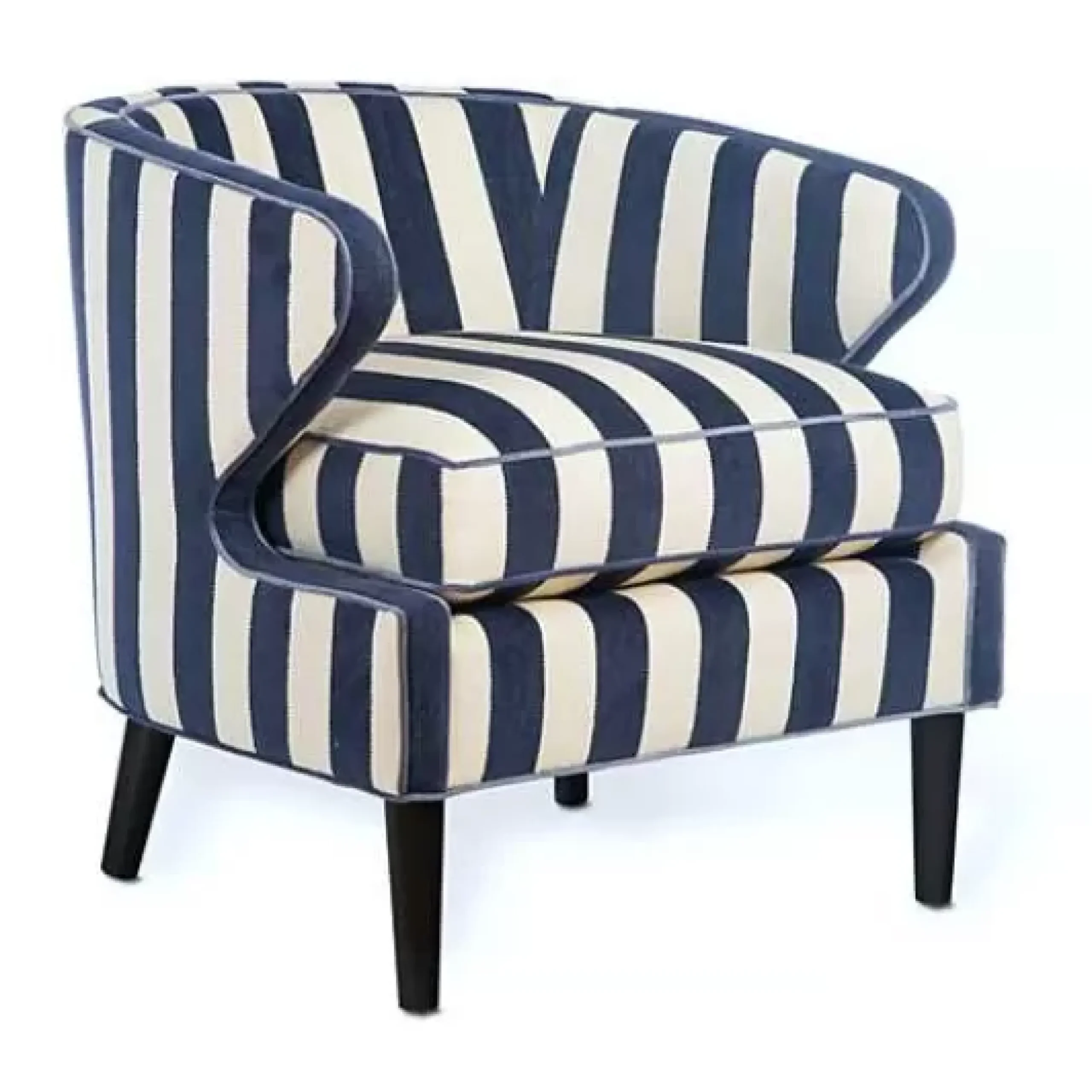 MacKenzie-Childs Marquee Navy Stripe Chenille Accent Chair< Living Room