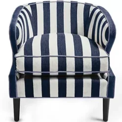 MacKenzie-Childs Marquee Navy Stripe Chenille Accent Chair< Living Room