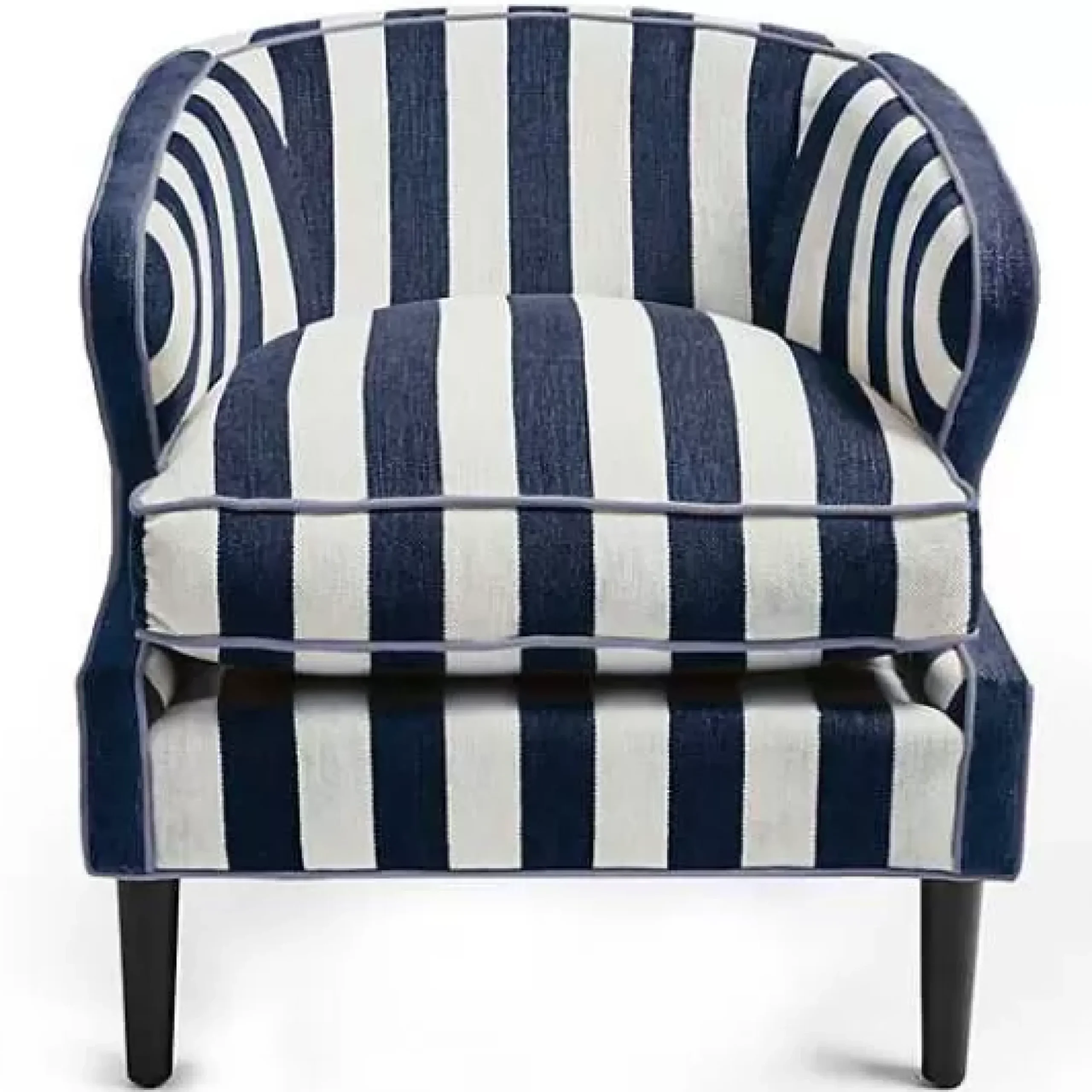 MacKenzie-Childs Marquee Navy Stripe Chenille Accent Chair< Living Room