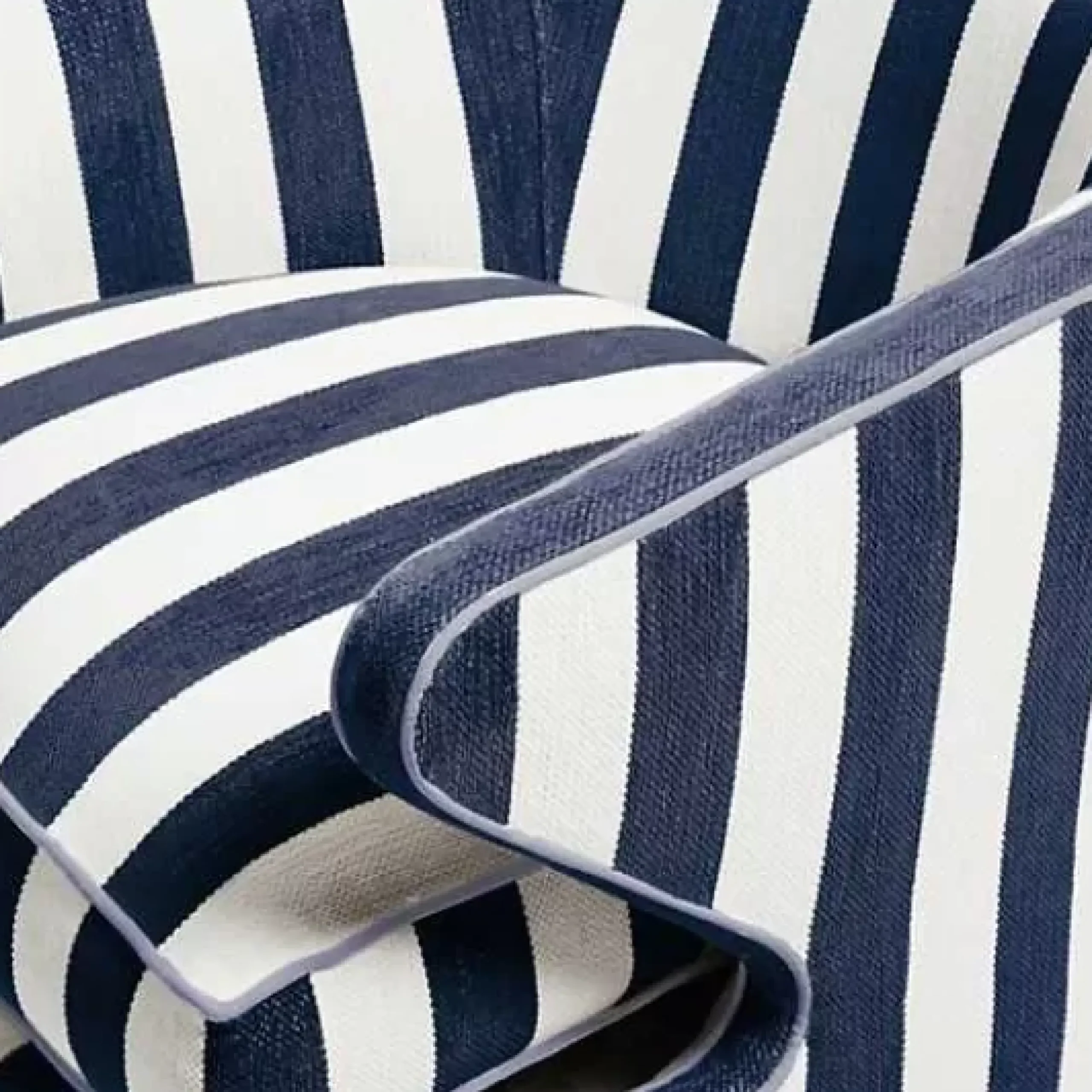 MacKenzie-Childs Marquee Navy Stripe Chenille Accent Chair< Living Room