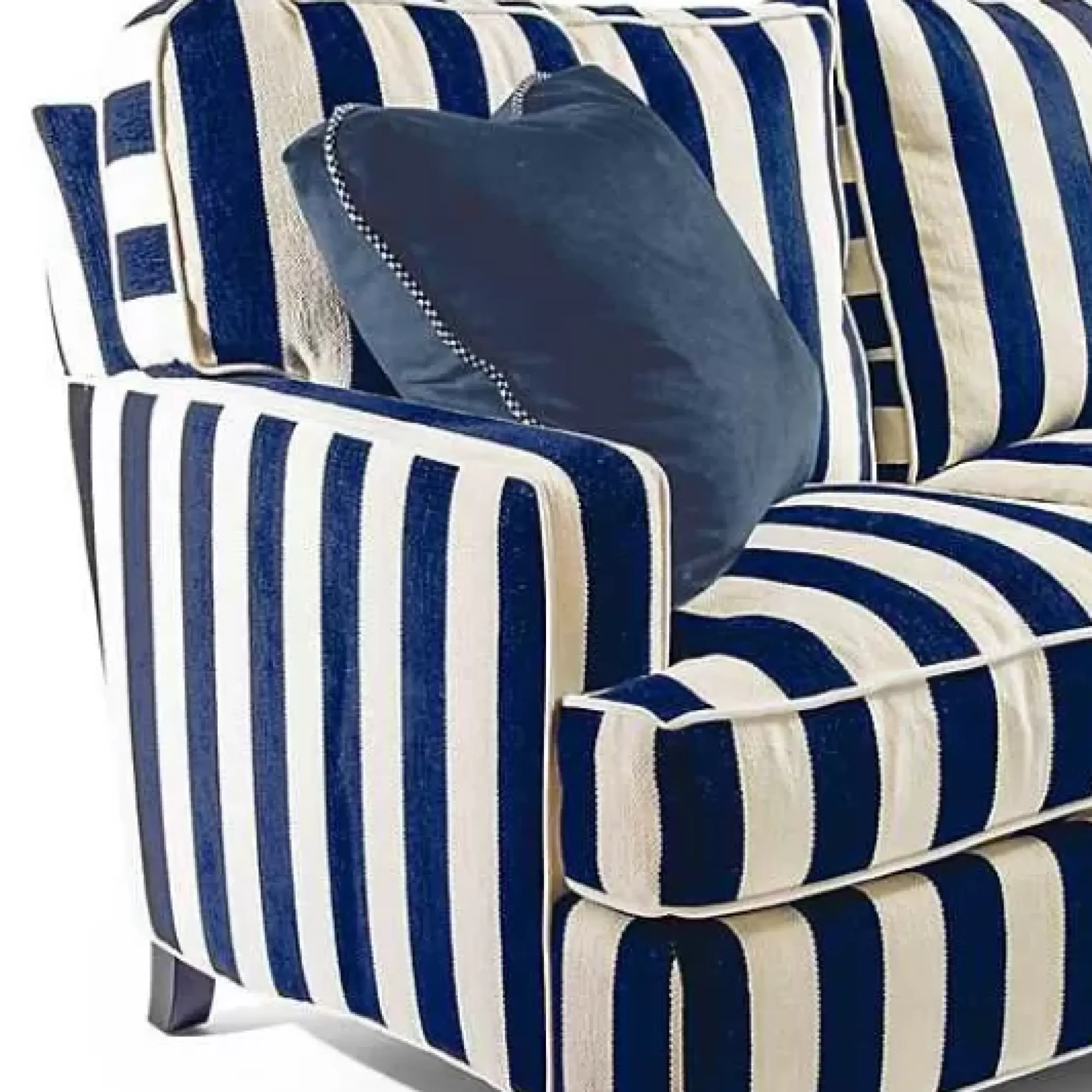 MacKenzie-Childs Marquee Navy Stripe 2-Piece Left Arm Chaise Sectional< Living Room