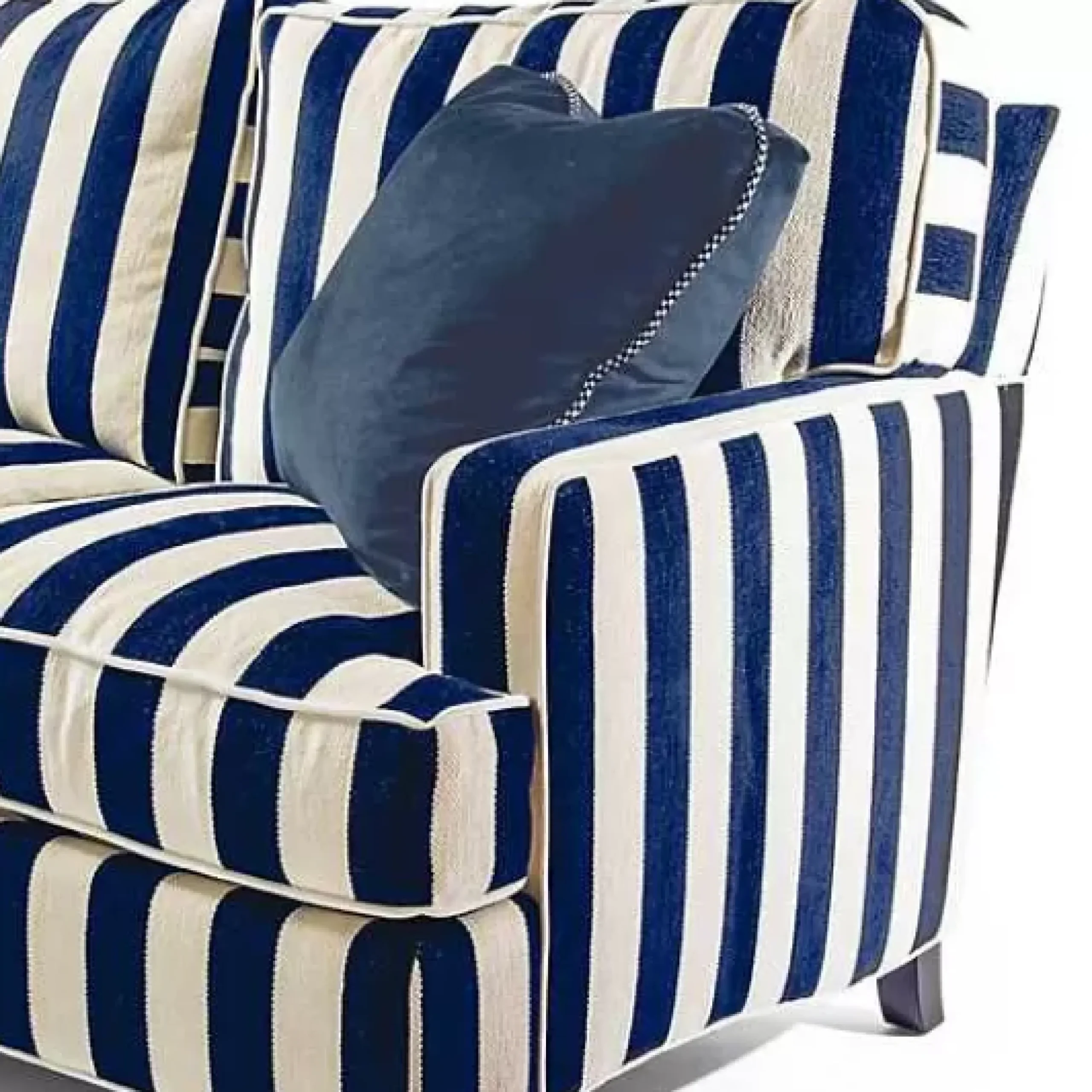 MacKenzie-Childs Marquee Navy Stripe 2-Piece Right Arm Chaise Sectional< Living Room