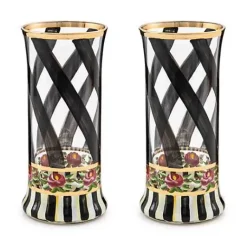 MacKenzie-Childs Maypole Black Highball Glass, Set of 2< Holiday|The Halloween Shop