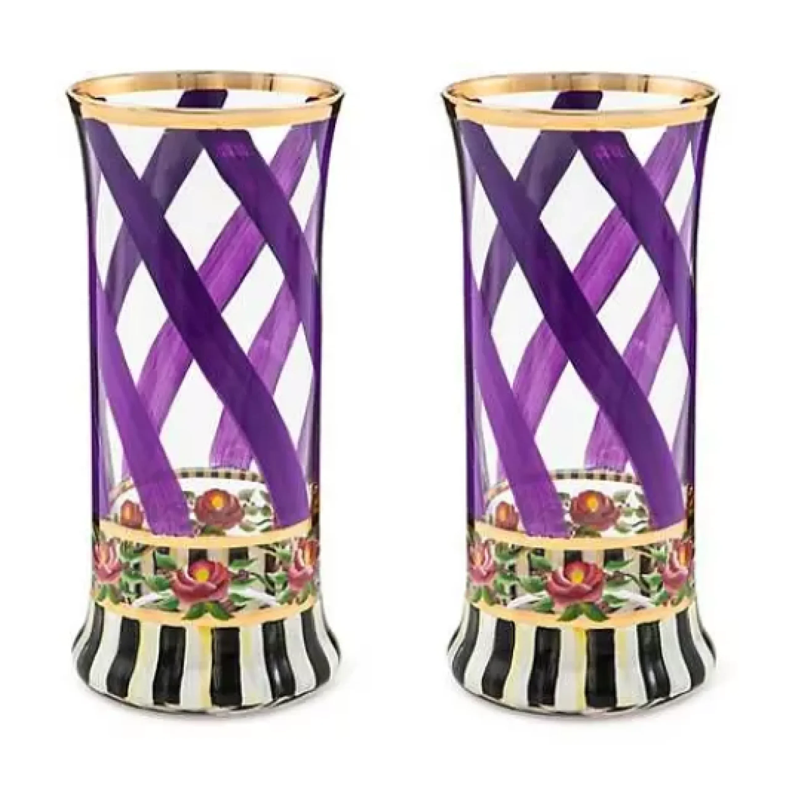 MacKenzie-Childs Maypole Lavender Highball Glass, Set of 2< Holiday|The Halloween Shop