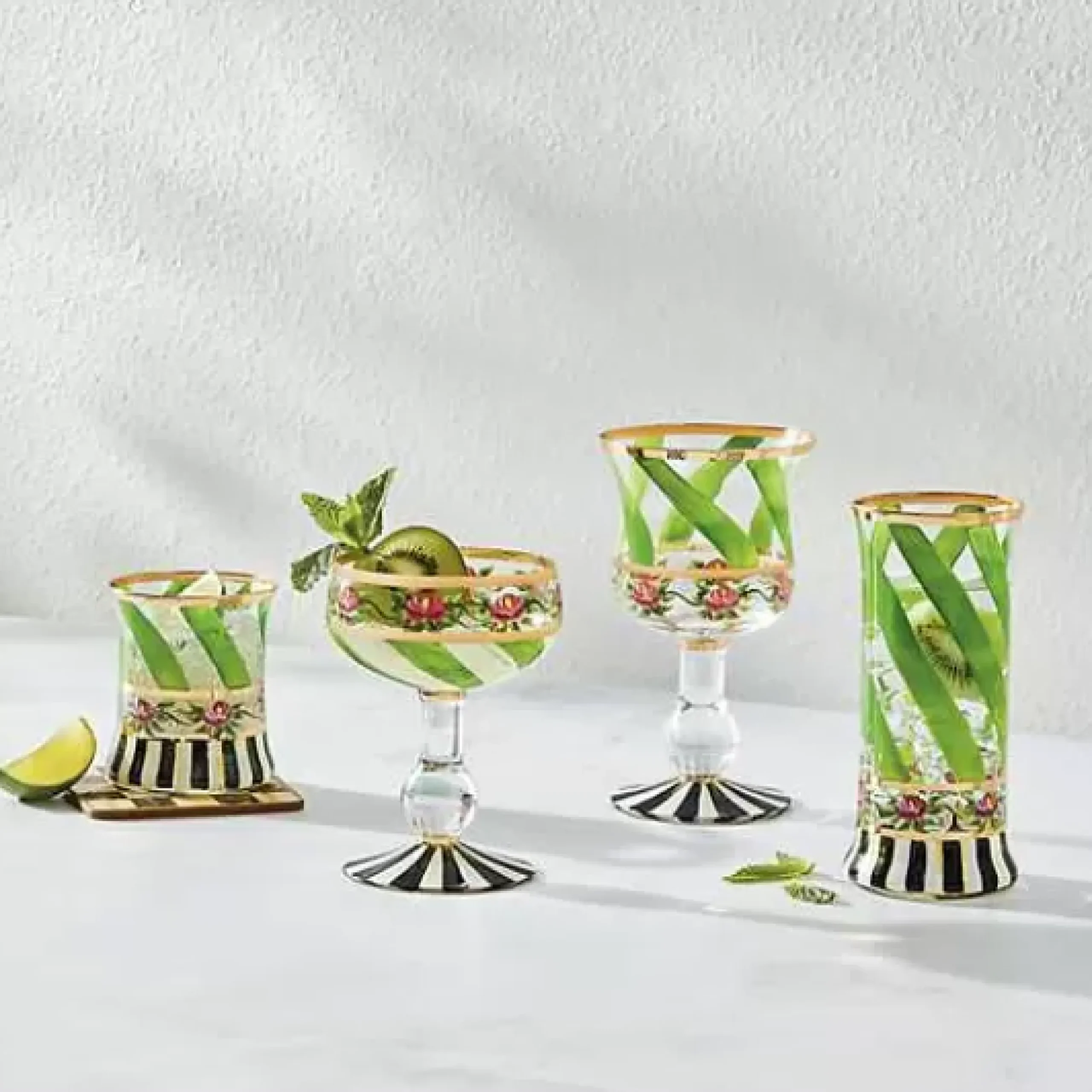 MacKenzie-Childs Maypole Leaf Tumbler Glass, Set of 2< Drinkware|Bar Entertaining