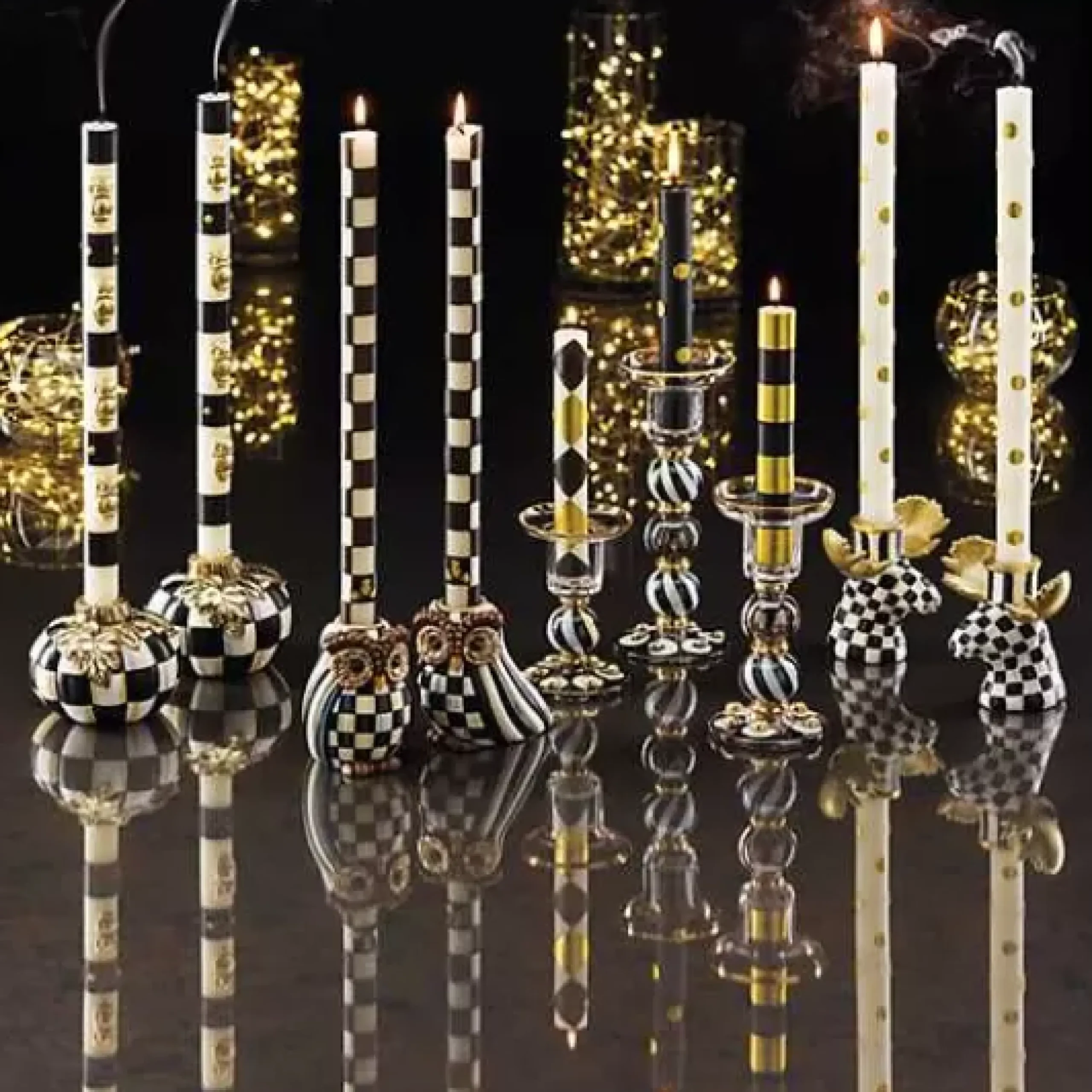 MacKenzie-Childs Mini Black Gold Dinner Candles, Set of 6< The Halloween Shop|Candles & Fragrances