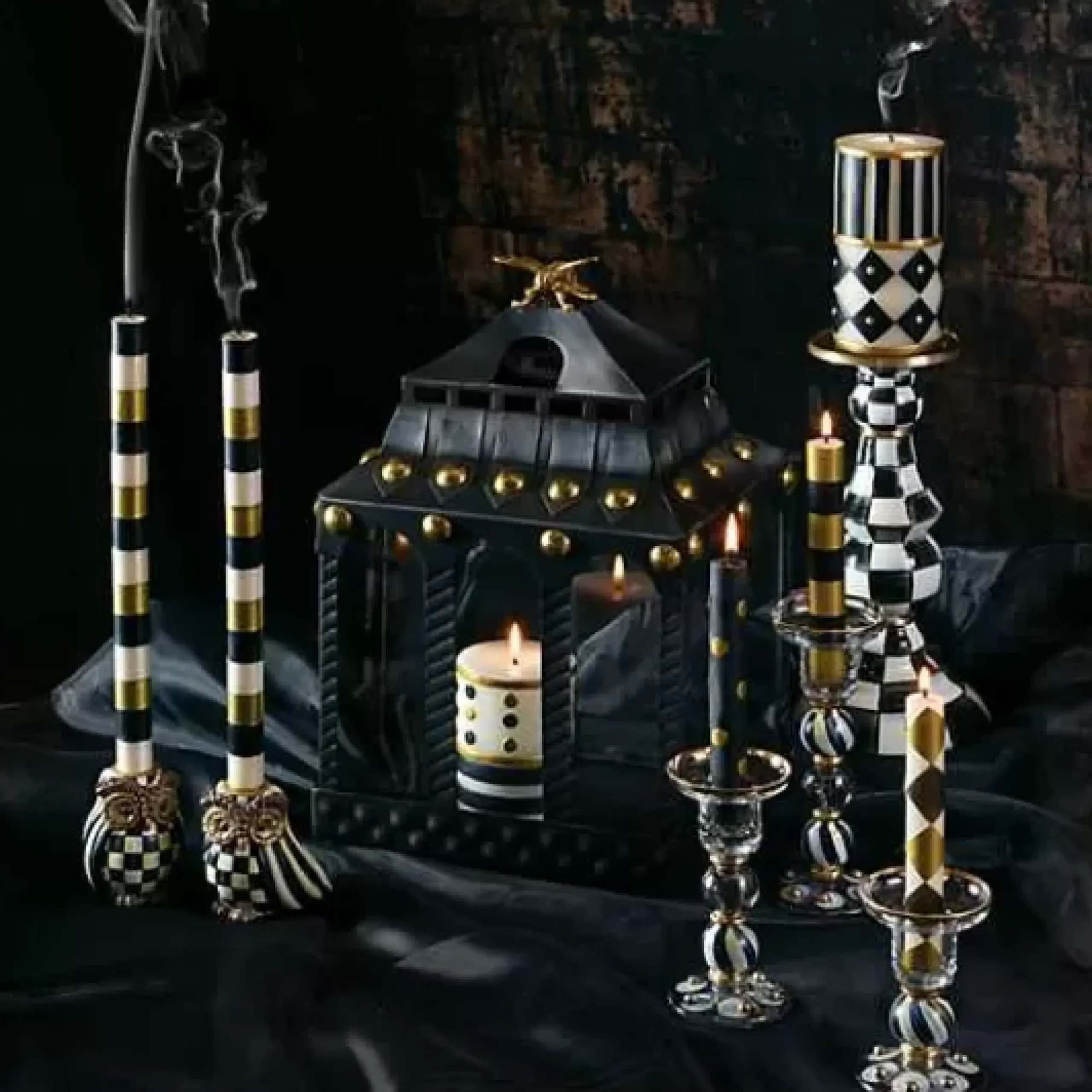 MacKenzie-Childs Mini Black Gold Dinner Candles, Set of 6< The Halloween Shop|Candles & Fragrances