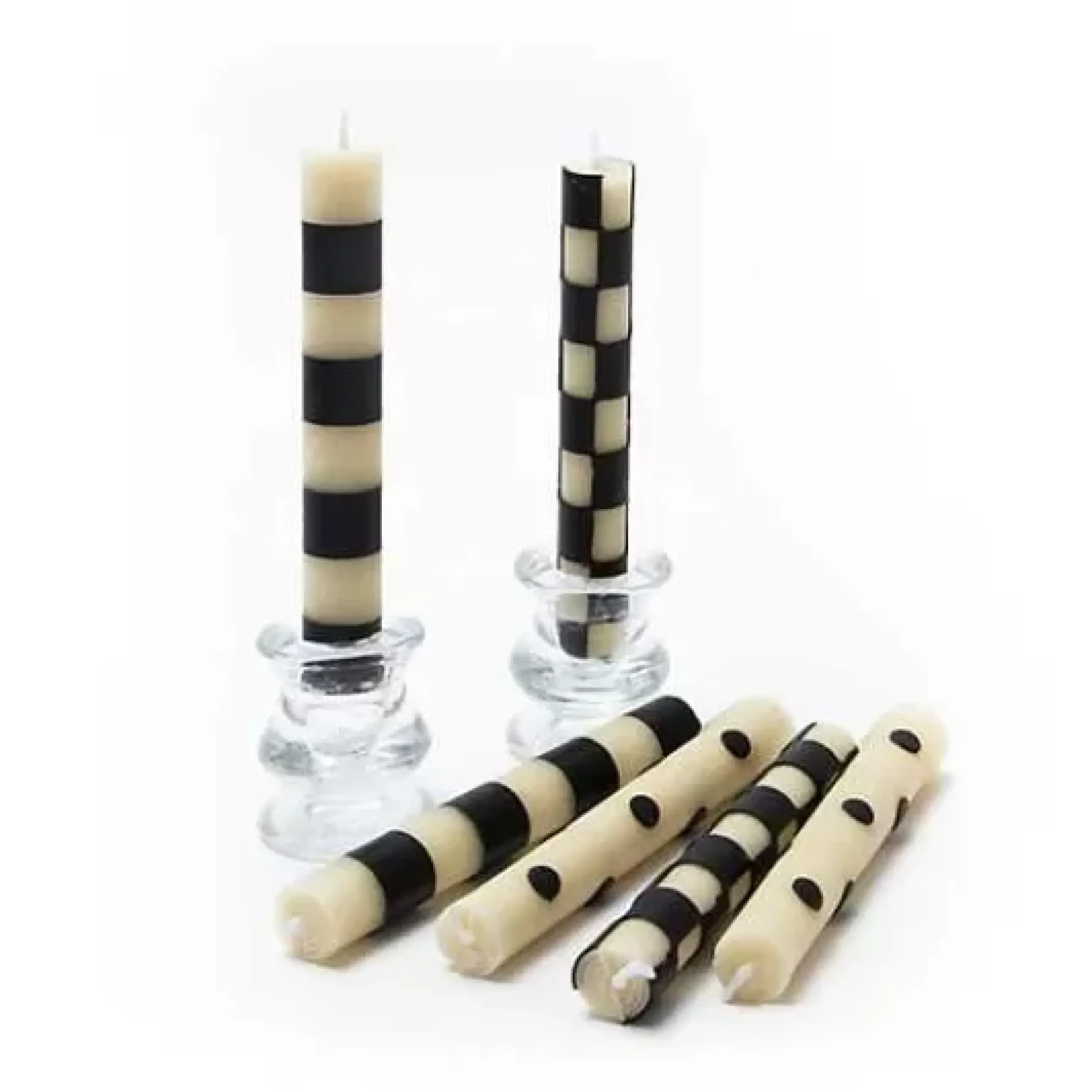 MacKenzie-Childs Mini Black Ivory Dinner Candles, Set of 6< Candles & Fragrances|Table Accessories