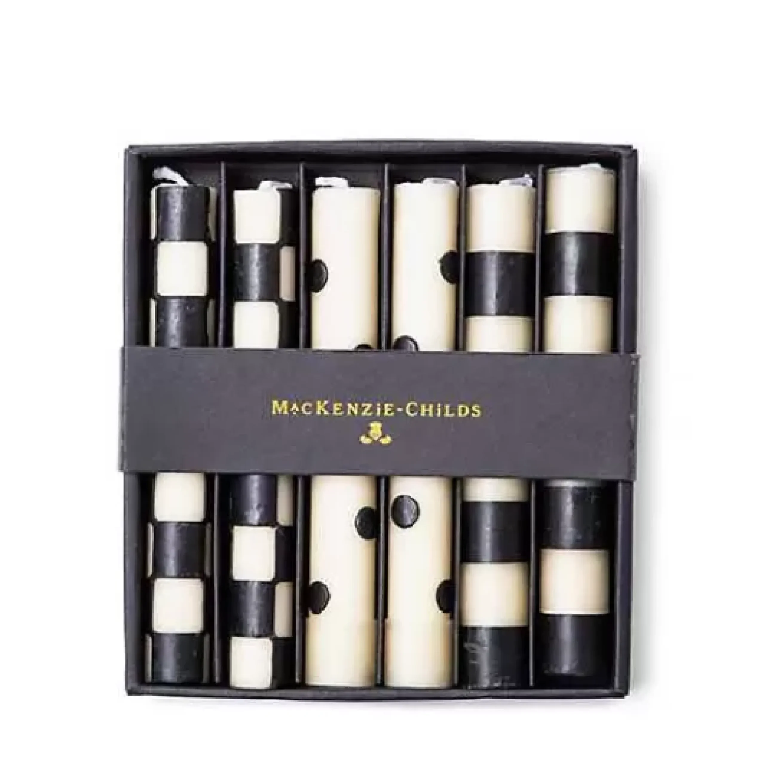 MacKenzie-Childs Mini Black Ivory Dinner Candles, Set of 6< Candles & Fragrances|Table Accessories