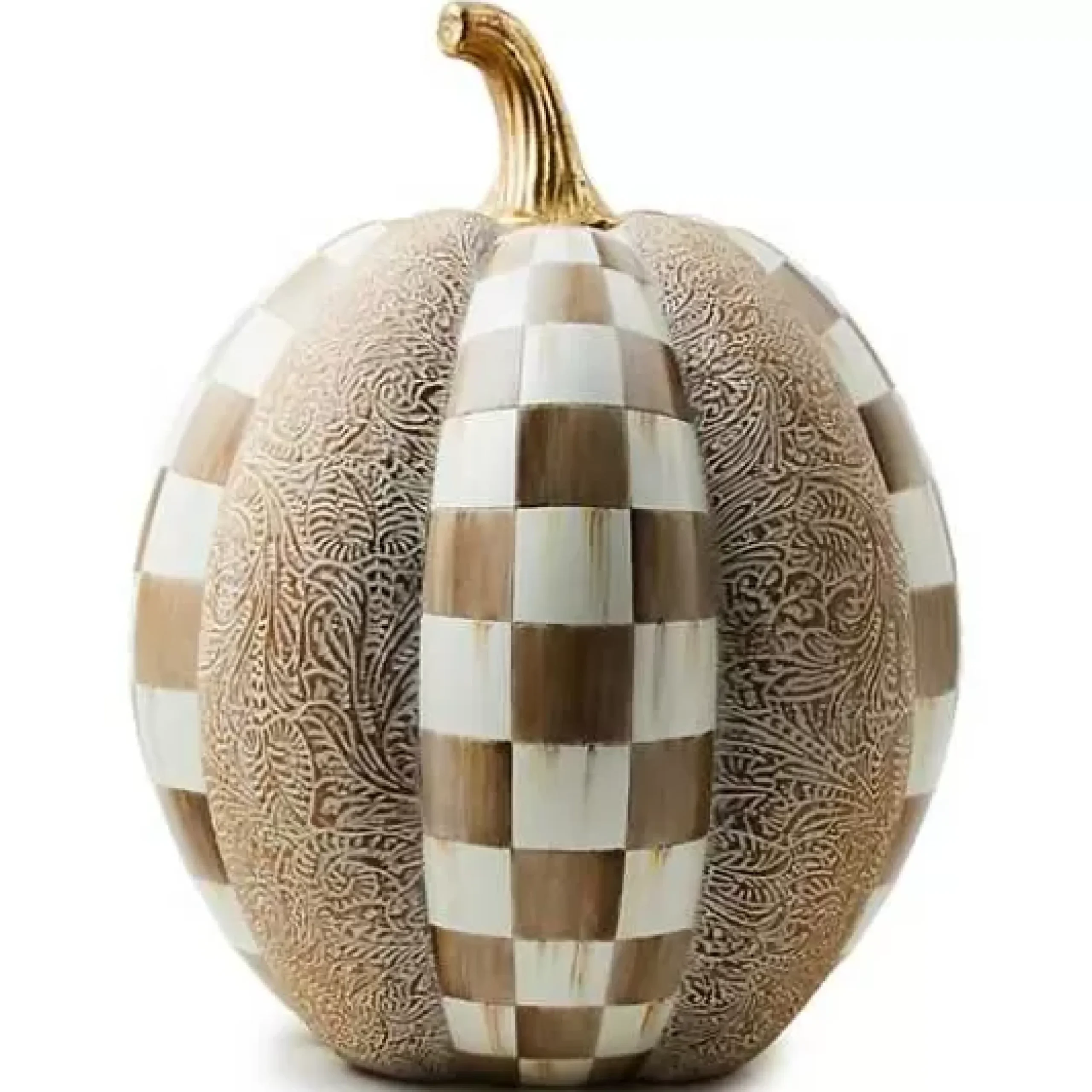 MacKenzie-Childs Mocha Check Block Print Tall Pumpkin< Pumpkins|The Halloween Shop