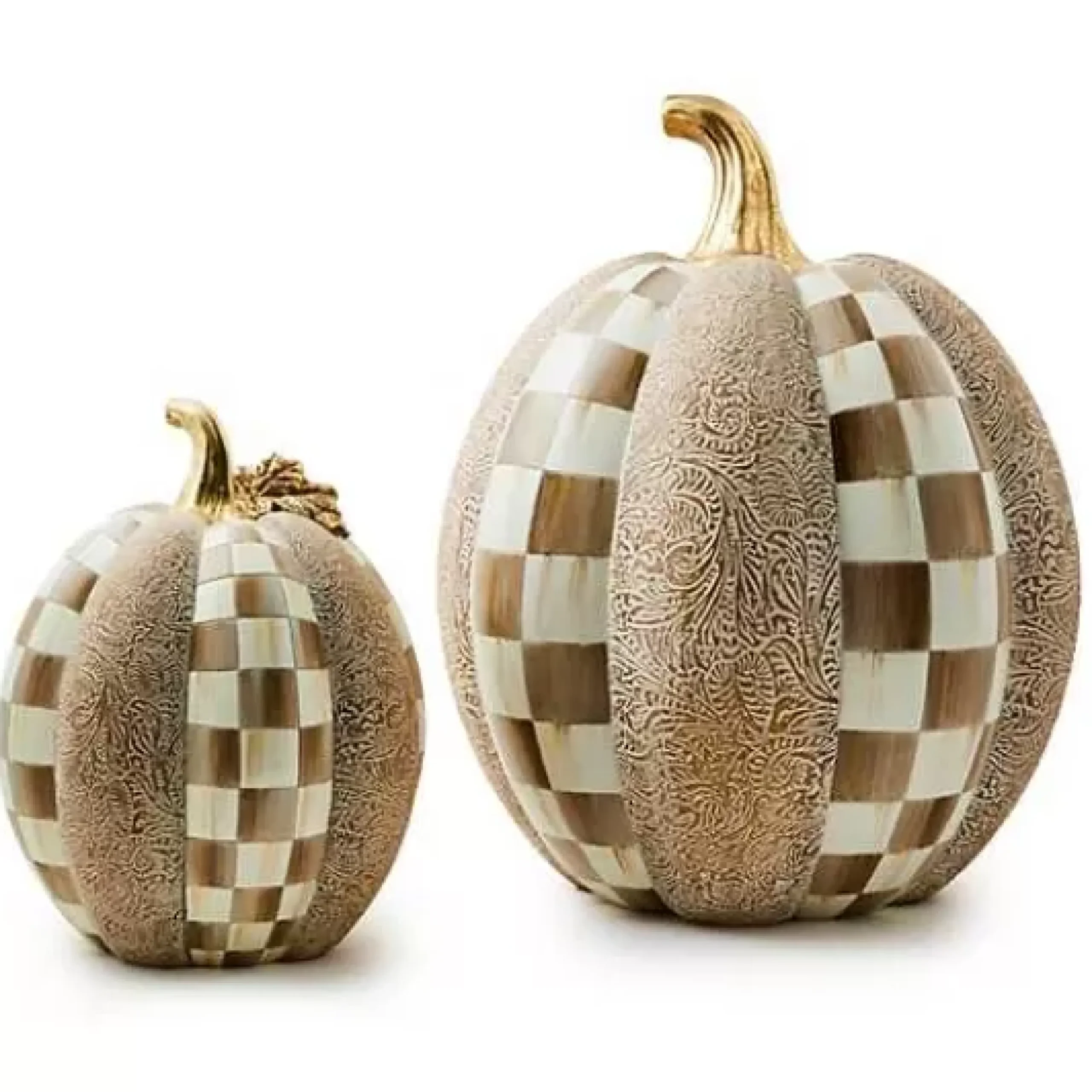 MacKenzie-Childs Mocha Check Block Print Tall Pumpkin< Pumpkins|The Halloween Shop
