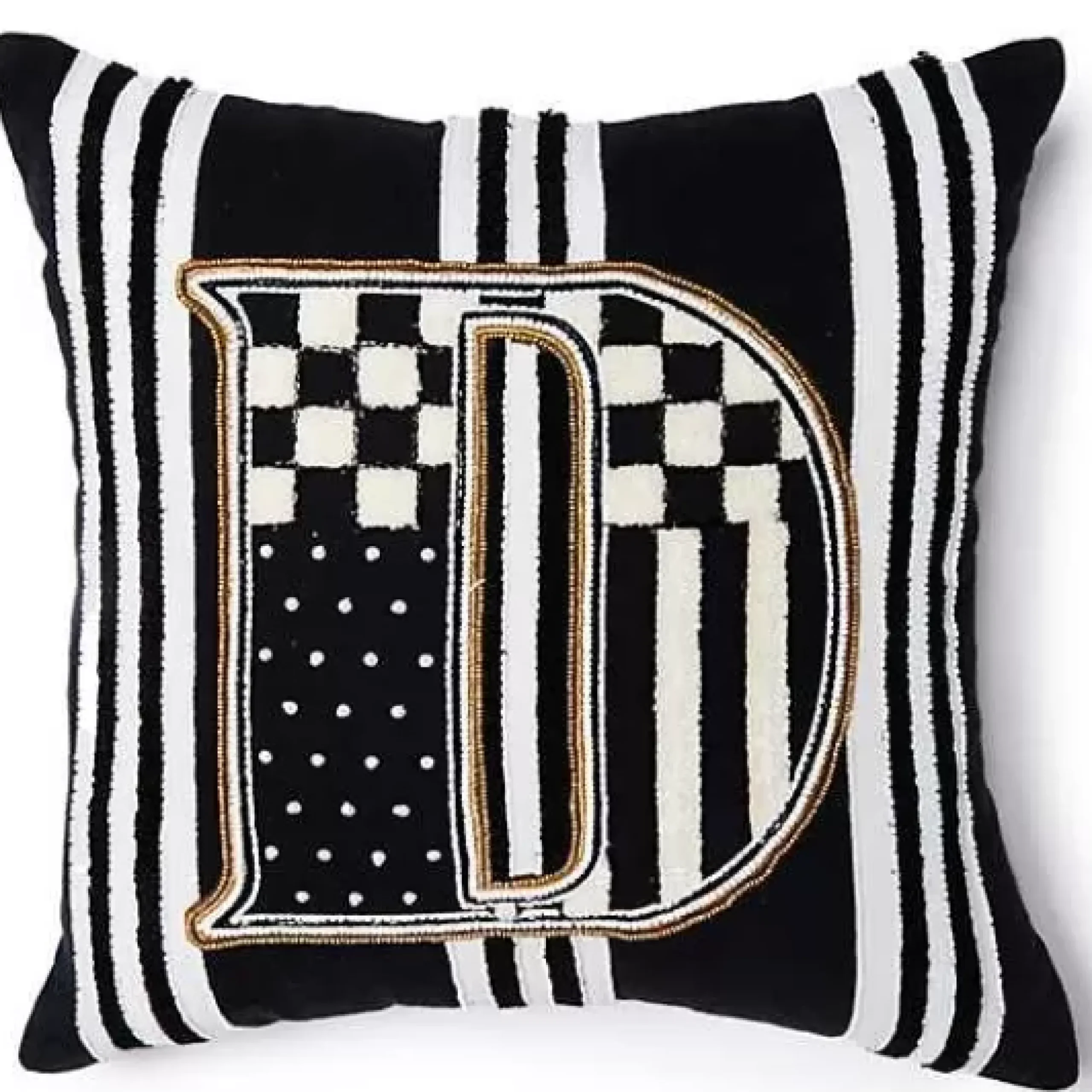 MacKenzie-Childs Monogram D Beaded Throw Pillow< Pillows, Throws, & Cushions
