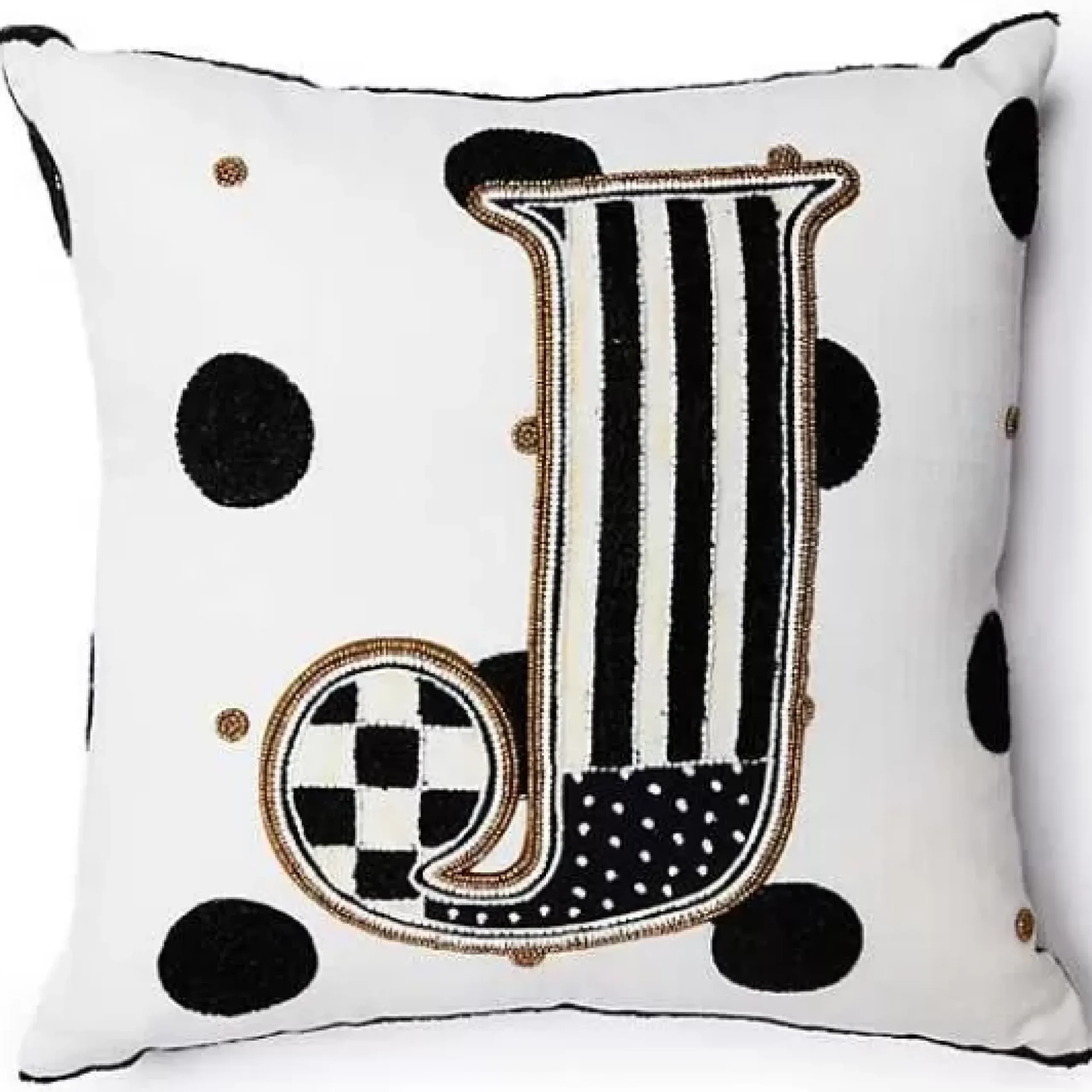 MacKenzie-Childs Monogram J Beaded Throw Pillow< Pillows, Throws, & Cushions