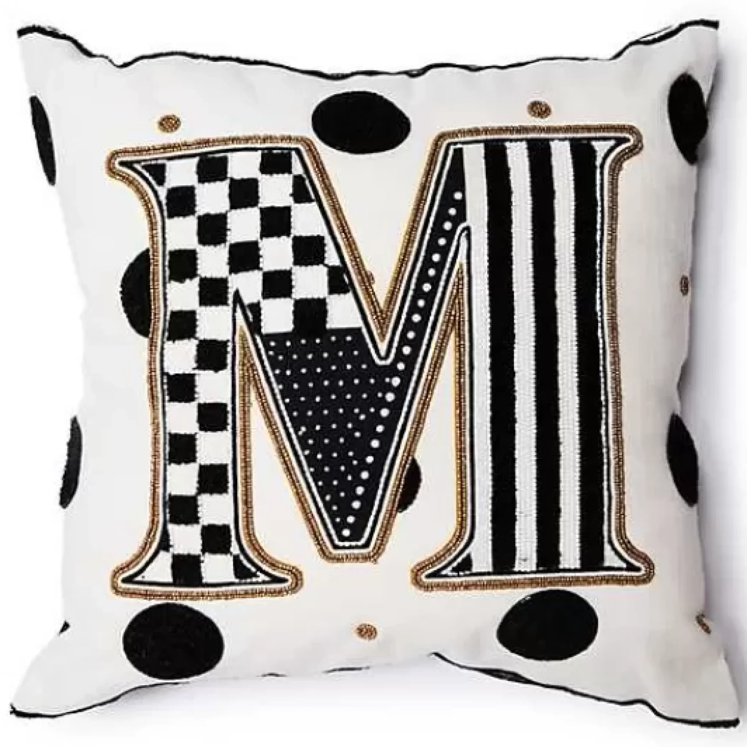 MacKenzie-Childs Monogram M Beaded Throw Pillow< Pillows, Throws, & Cushions
