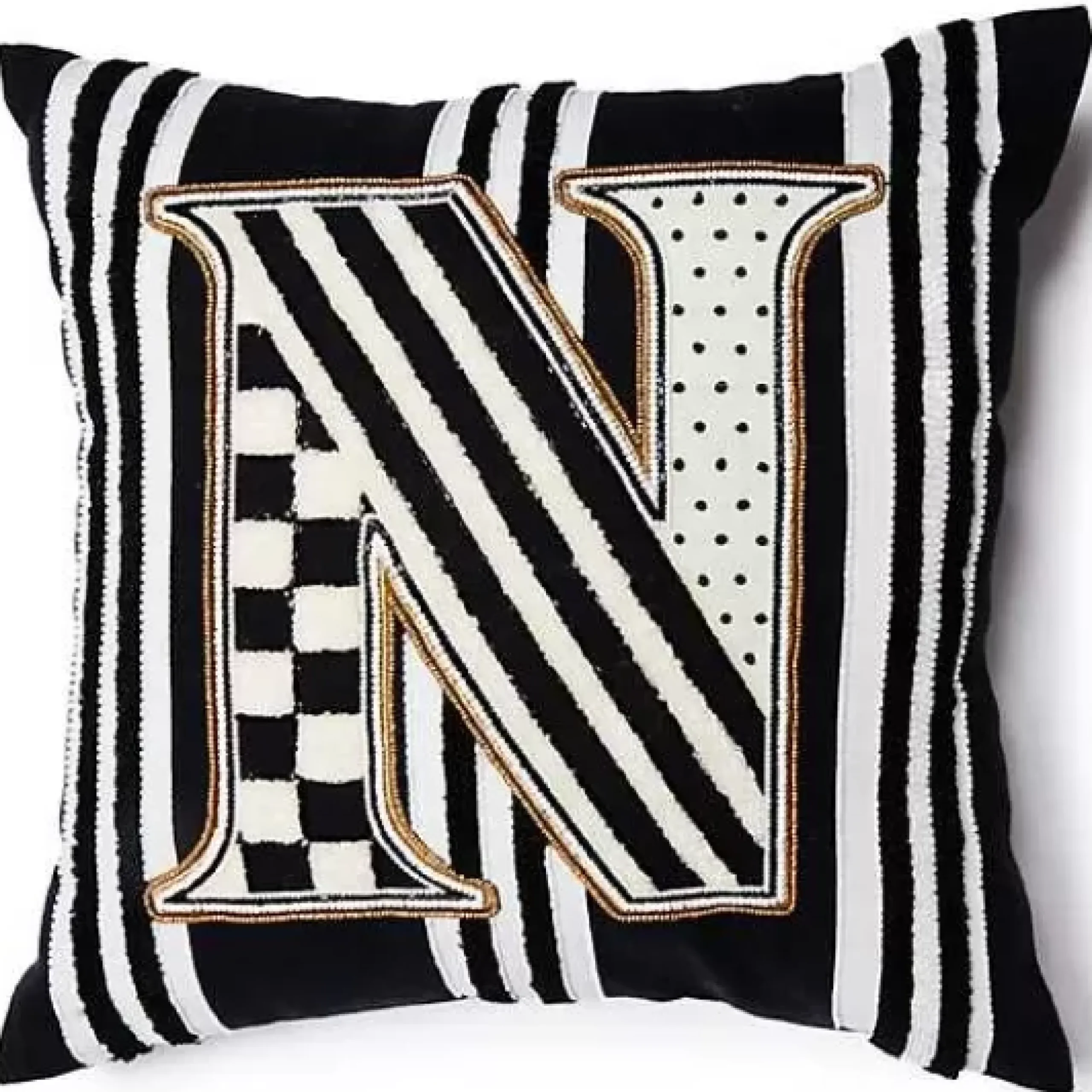 MacKenzie-Childs Monogram N Beaded Throw Pillow< Pillows, Throws, & Cushions