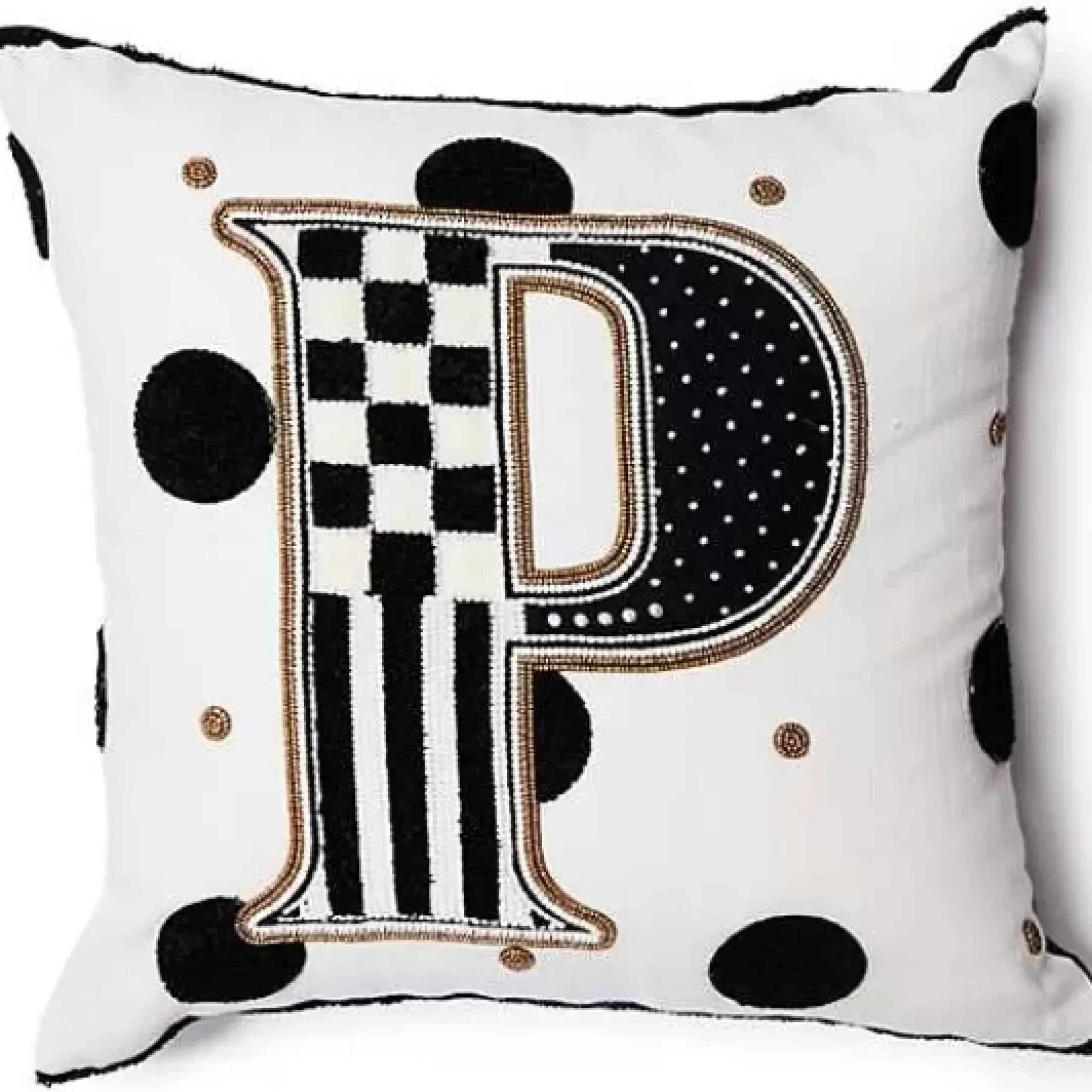 MacKenzie-Childs Monogram P Beaded Throw Pillow< Pillows, Throws, & Cushions