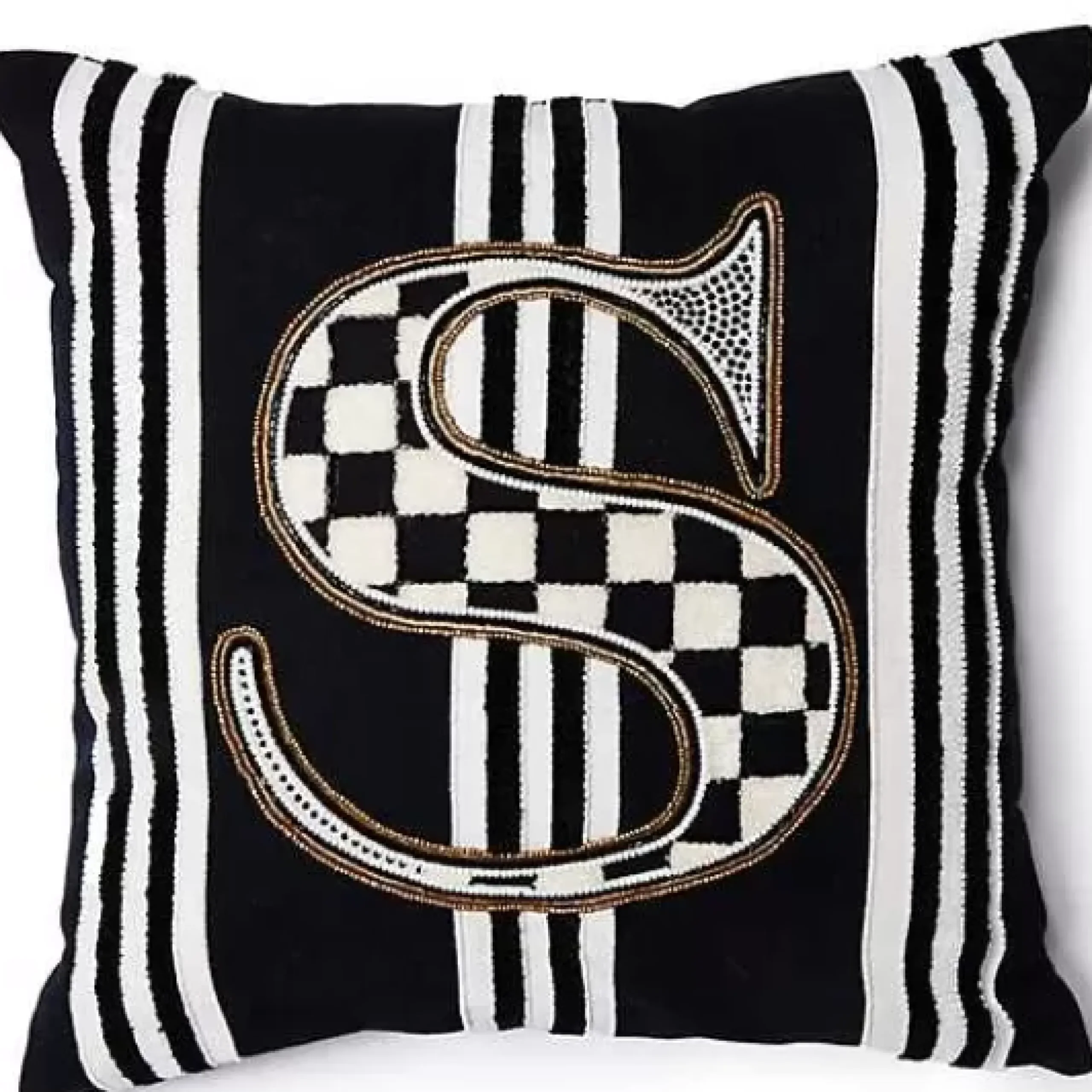 MacKenzie-Childs Monogram S Beaded Throw Pillow< Pillows, Throws, & Cushions