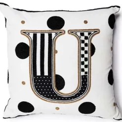 MacKenzie-Childs Monogram U Beaded Throw Pillow< Pillows, Throws, & Cushions